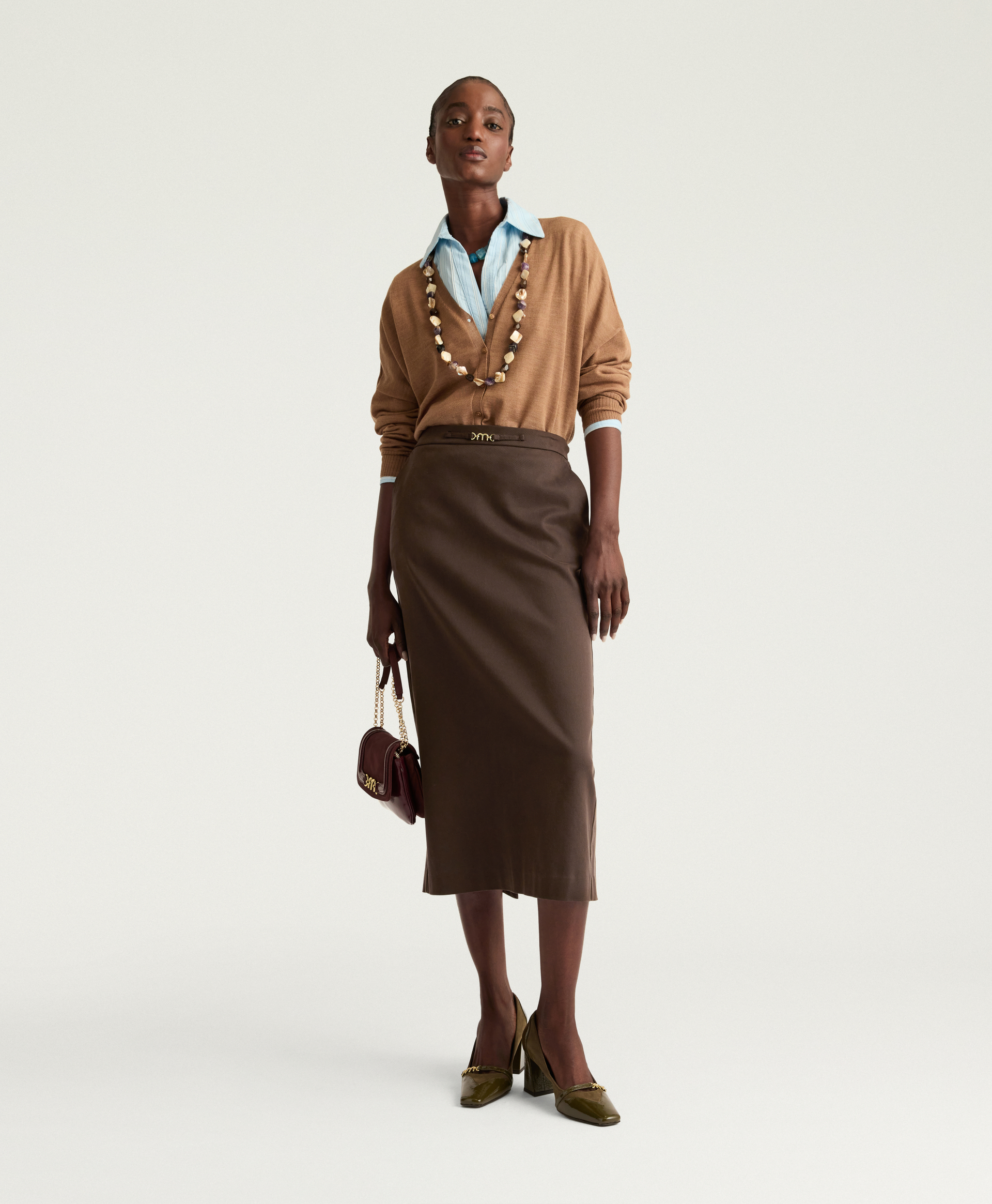 PERCY SKIRT IN STRETCH GABARDINE - DARK BROWN - Clothing - Momonì
