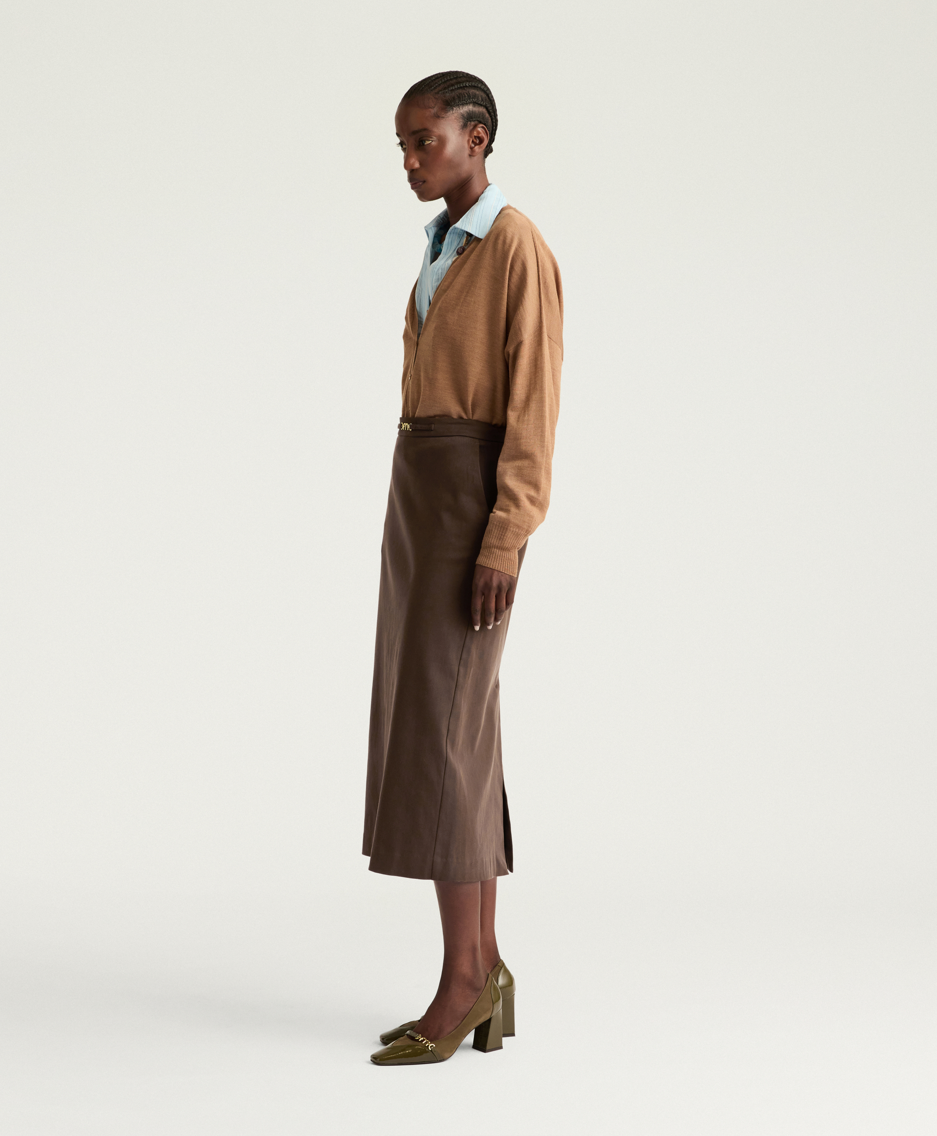PERCY SKIRT IN STRETCH GABARDINE - DARK BROWN - Momonì