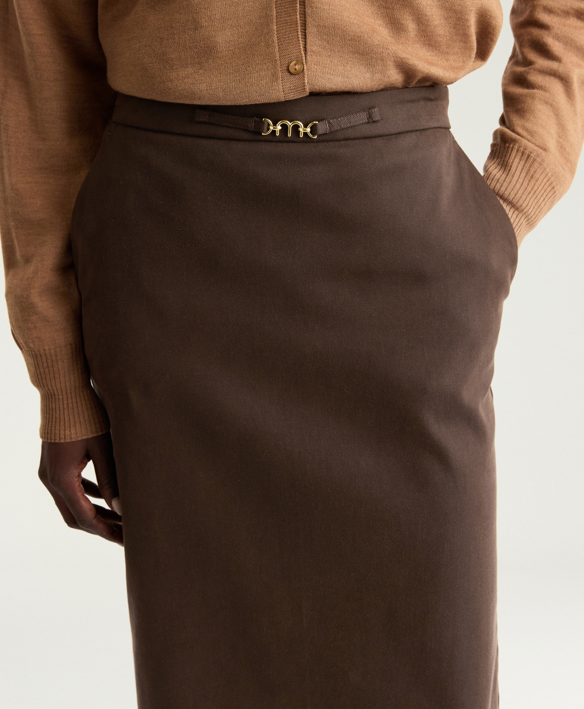 PERCY SKIRT IN STRETCH GABARDINE - DARK BROWN - Momonì