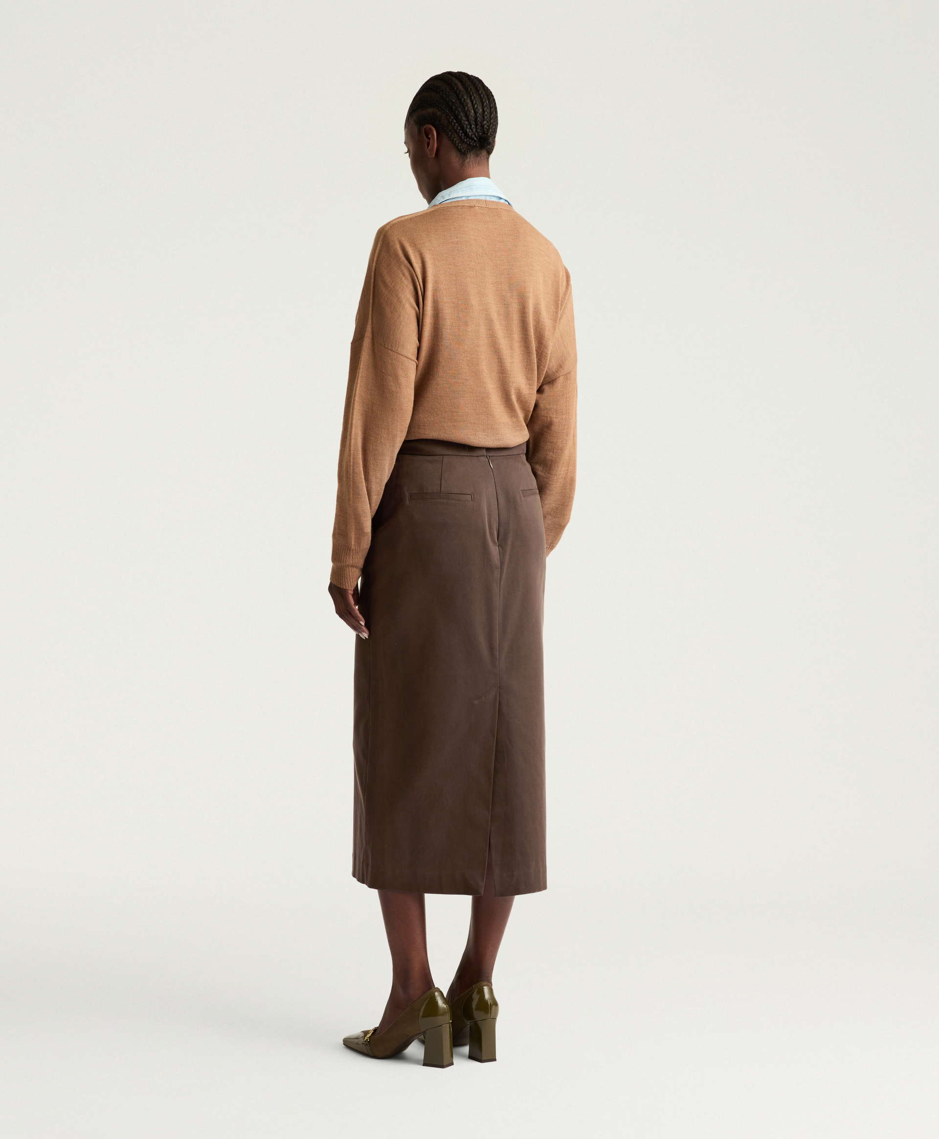 PERCY SKIRT IN STRETCH GABARDINE - DARK BROWN - Momonì