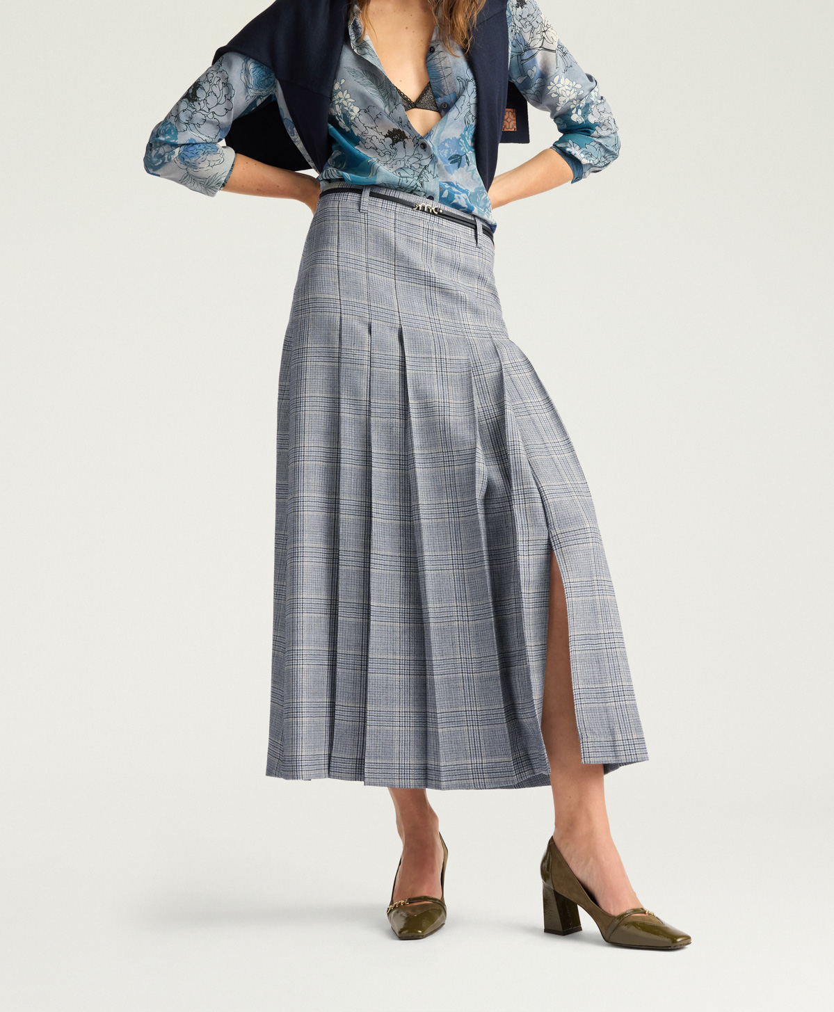 JUPE SIDNEY EN LAINE PRINCE DE GALLES - MULTICOLORE BLEU AVIO - Momonì