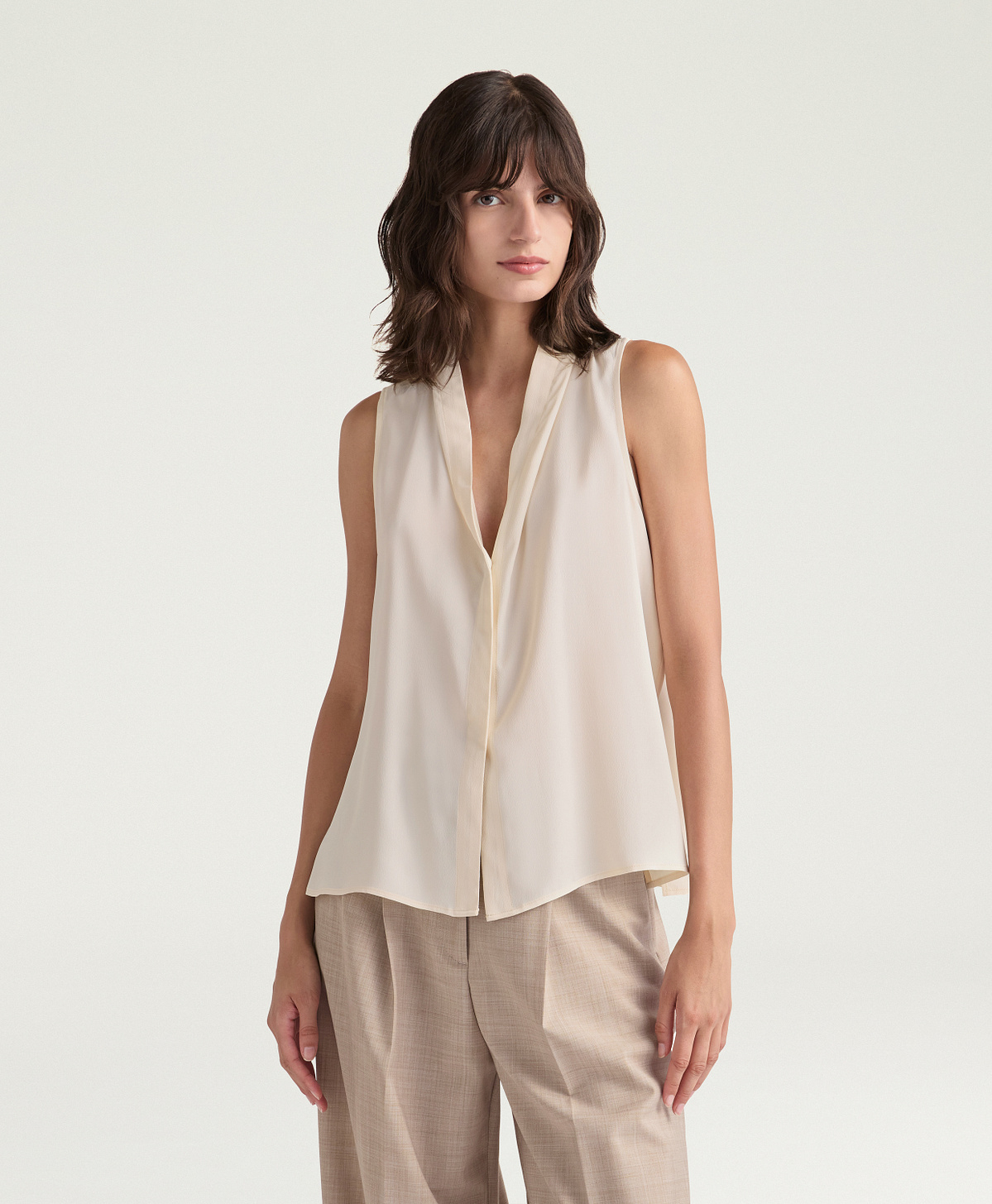 KIRI TOP IN SOLID COLOUR ACETATE/SILK - CREAM - Momonì