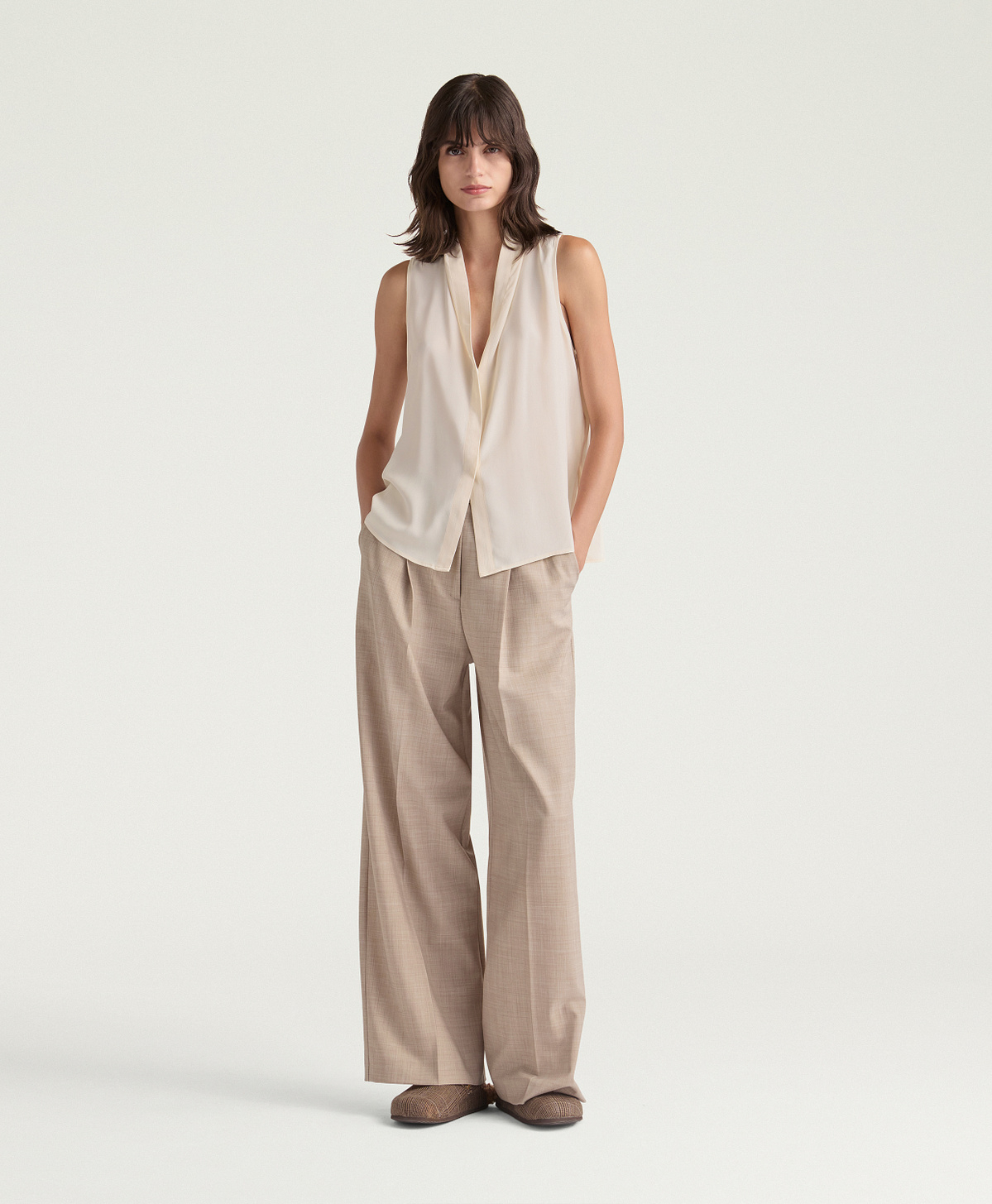 KIRI TOP IN SOLID COLOUR ACETATE/SILK - CREAM - Momonì