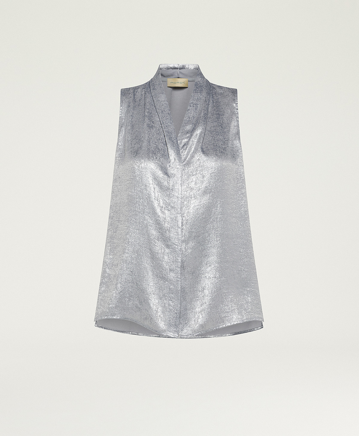 TOP KIRI EN TISSU LAMÉ FLUIDE - ARGENT CLAIR - Momonì
