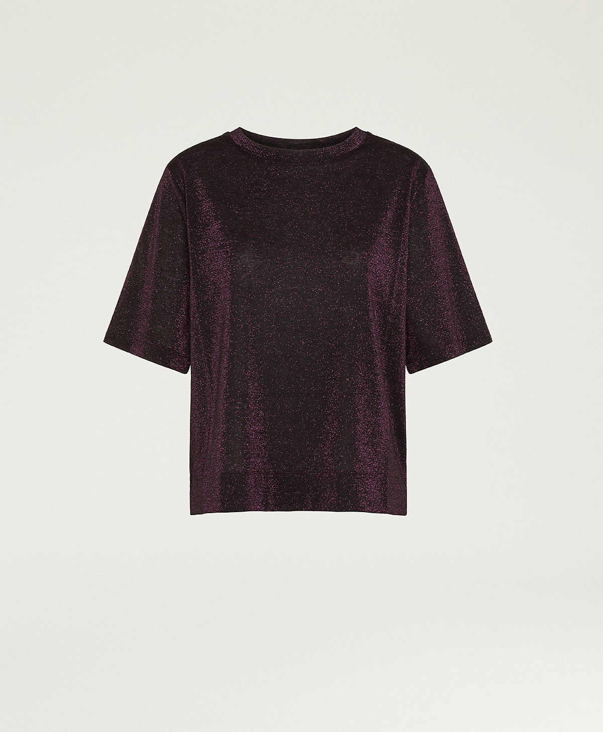 IORA T-SHIRT IN SOLID COLOUR LUREX JERSEY - BLACK CHERRY - Momonì