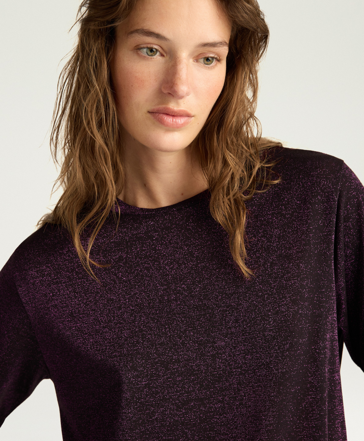 T-SHIRT IORA EN JERSEY LUREX UNI - CERISE NOIRE - Momonì