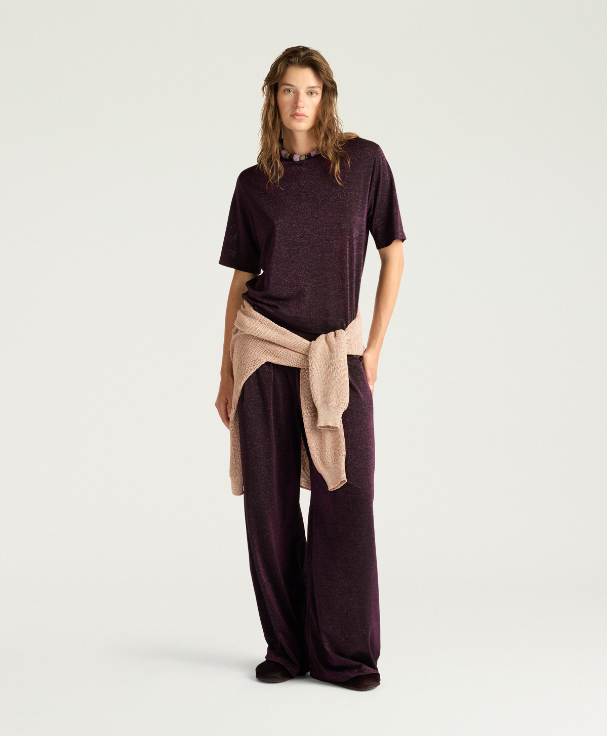 T-SHIRT IORA EN JERSEY LUREX UNI - CERISE NOIRE - Momonì