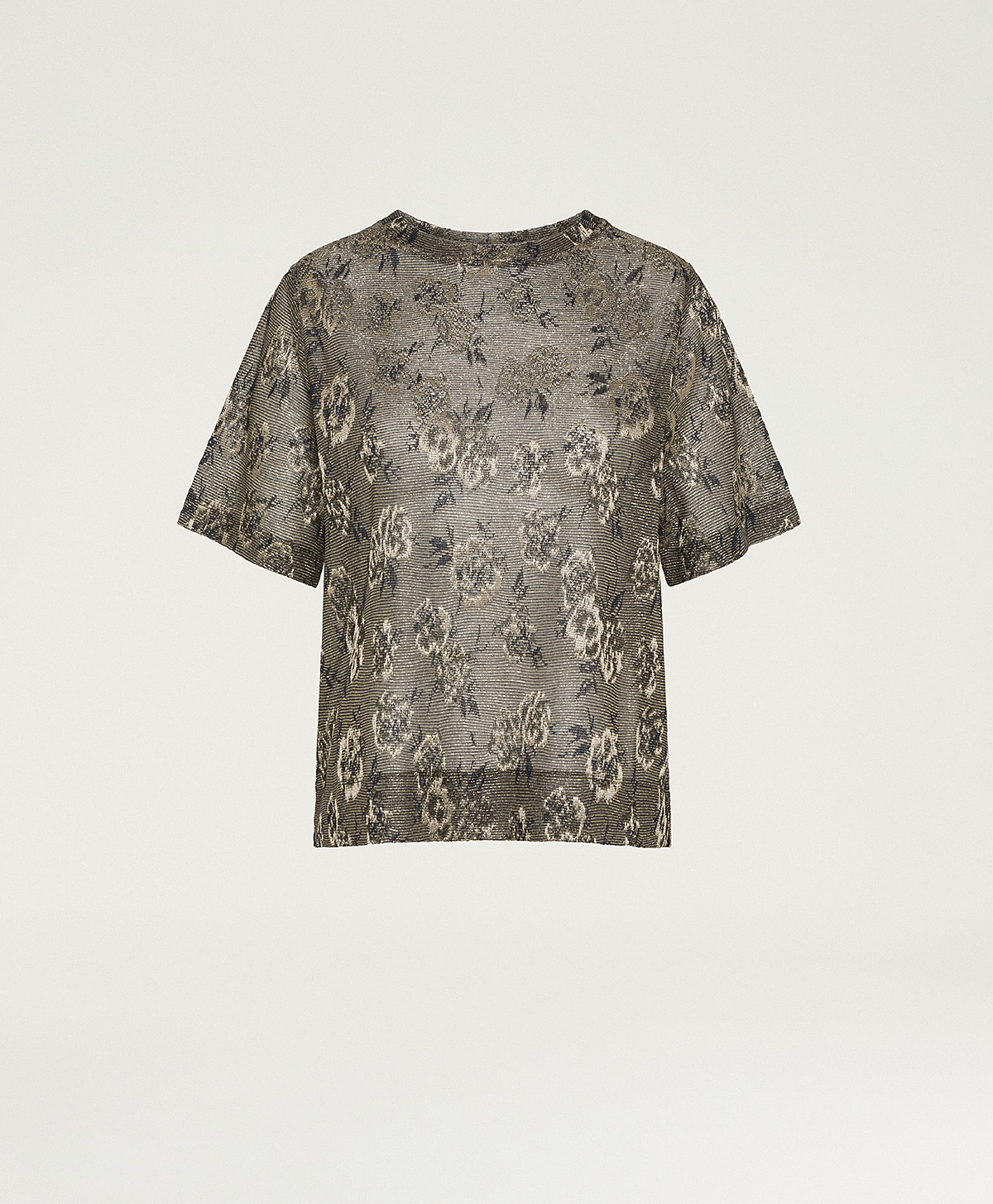 IORA T-SHIRT IN LUREX JACQUARD JERSEY - ARMY GREEN MULTICOLOR - Momonì
