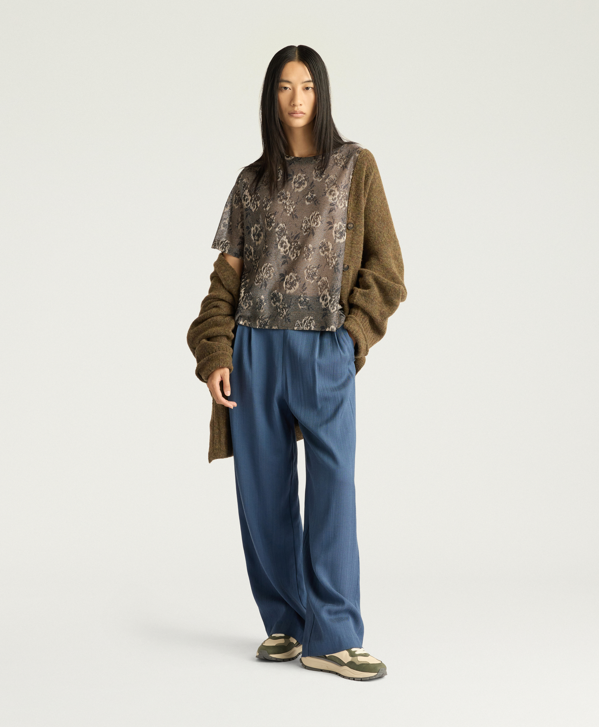 IORA T-SHIRT IN LUREX JACQUARD JERSEY - ARMY GREEN MULTICOLOR - Momonì