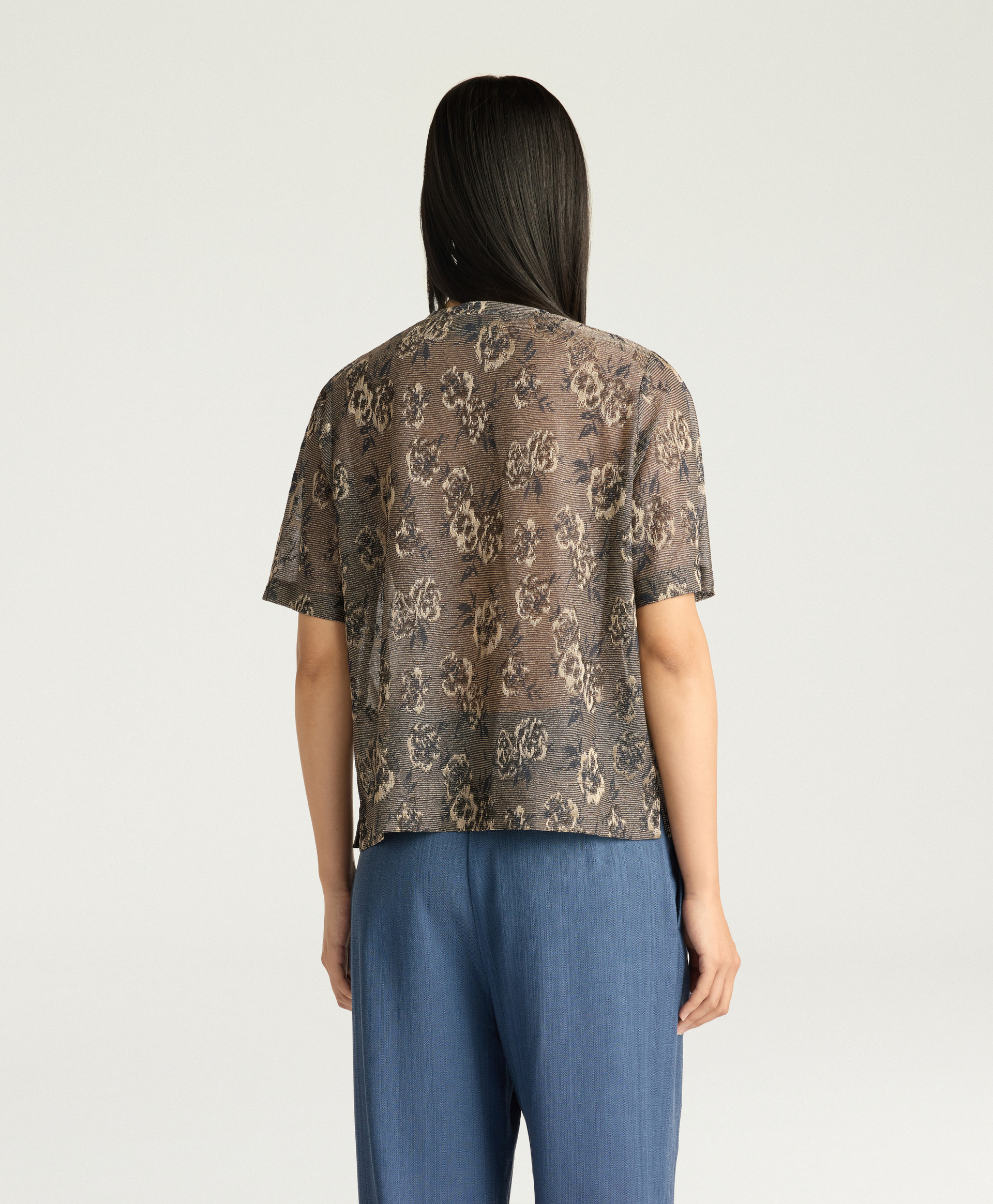 IORA T-SHIRT IN LUREX JACQUARD JERSEY - ARMY GREEN MULTICOLOR - Momonì