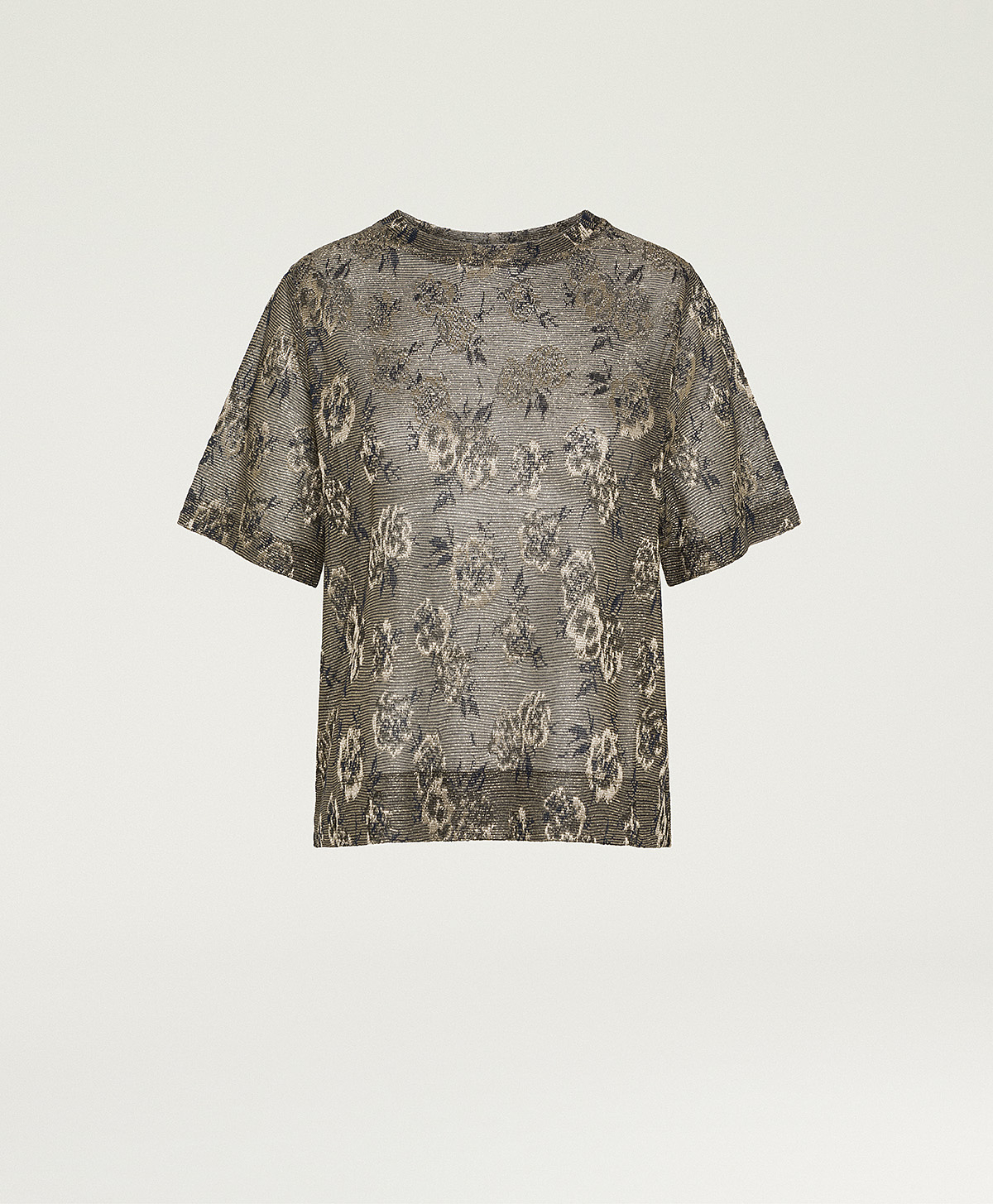 IORA T-SHIRT IN LUREX JACQUARD JERSEY - ARMY GREEN MULTICOLOR - Clothing - Momonì