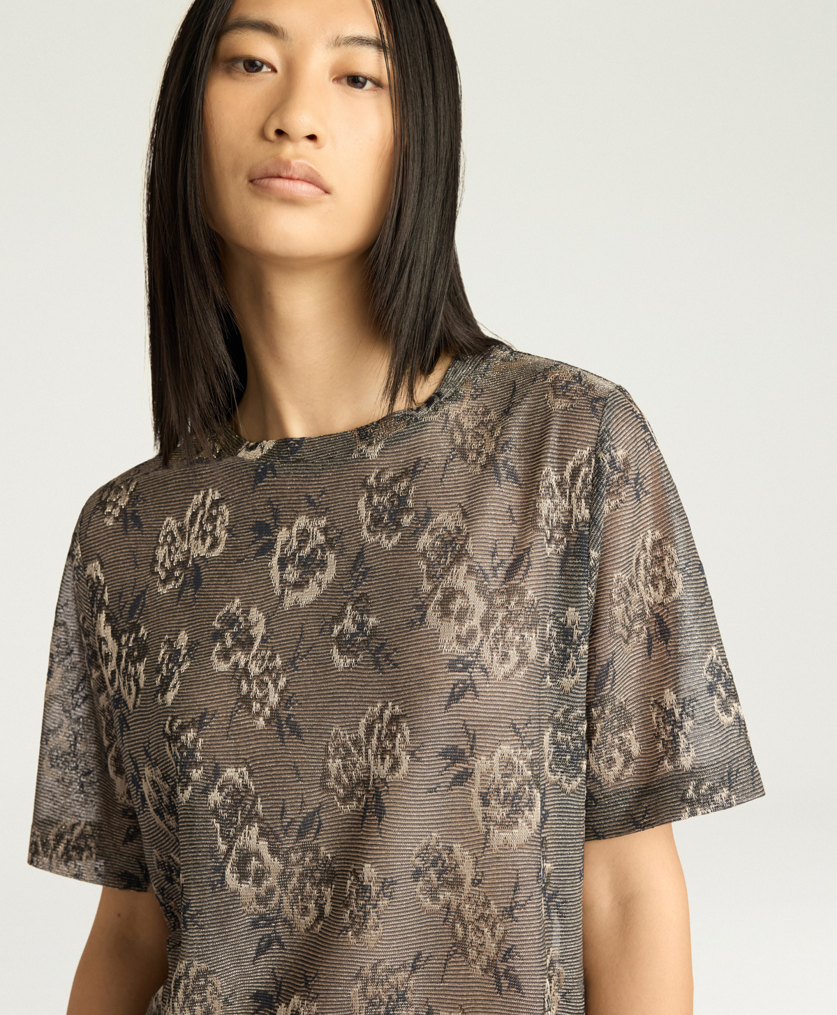 IORA T-SHIRT IN LUREX JACQUARD JERSEY - ARMY GREEN MULTICOLOR - Momonì