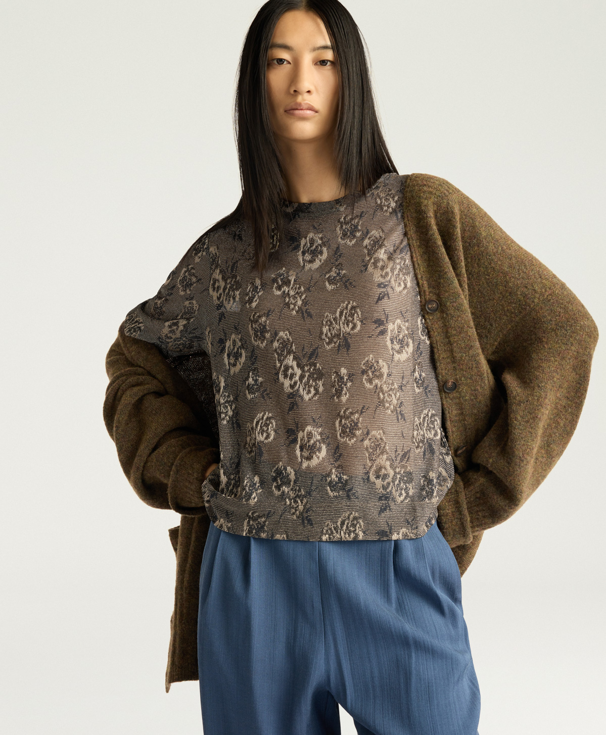 IORA T-SHIRT IN LUREX JACQUARD JERSEY - ARMY GREEN MULTICOLOR - Momonì