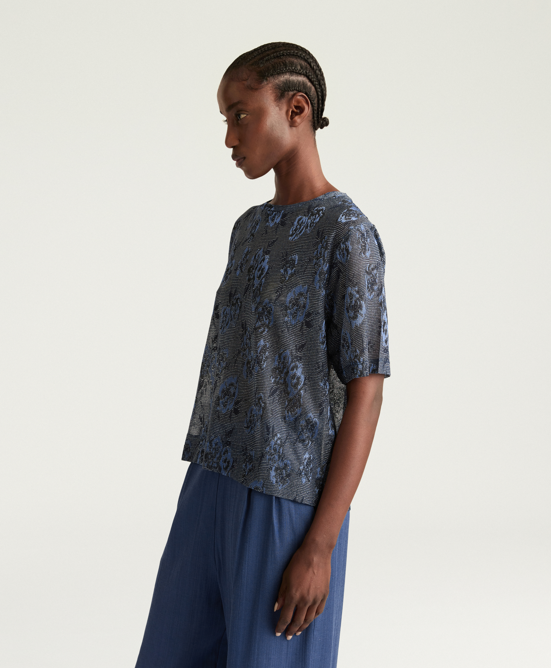 T-SHIRT IORA EN JERSEY JACQUARD LUREX - MULTICOLORE BLEU - Momonì