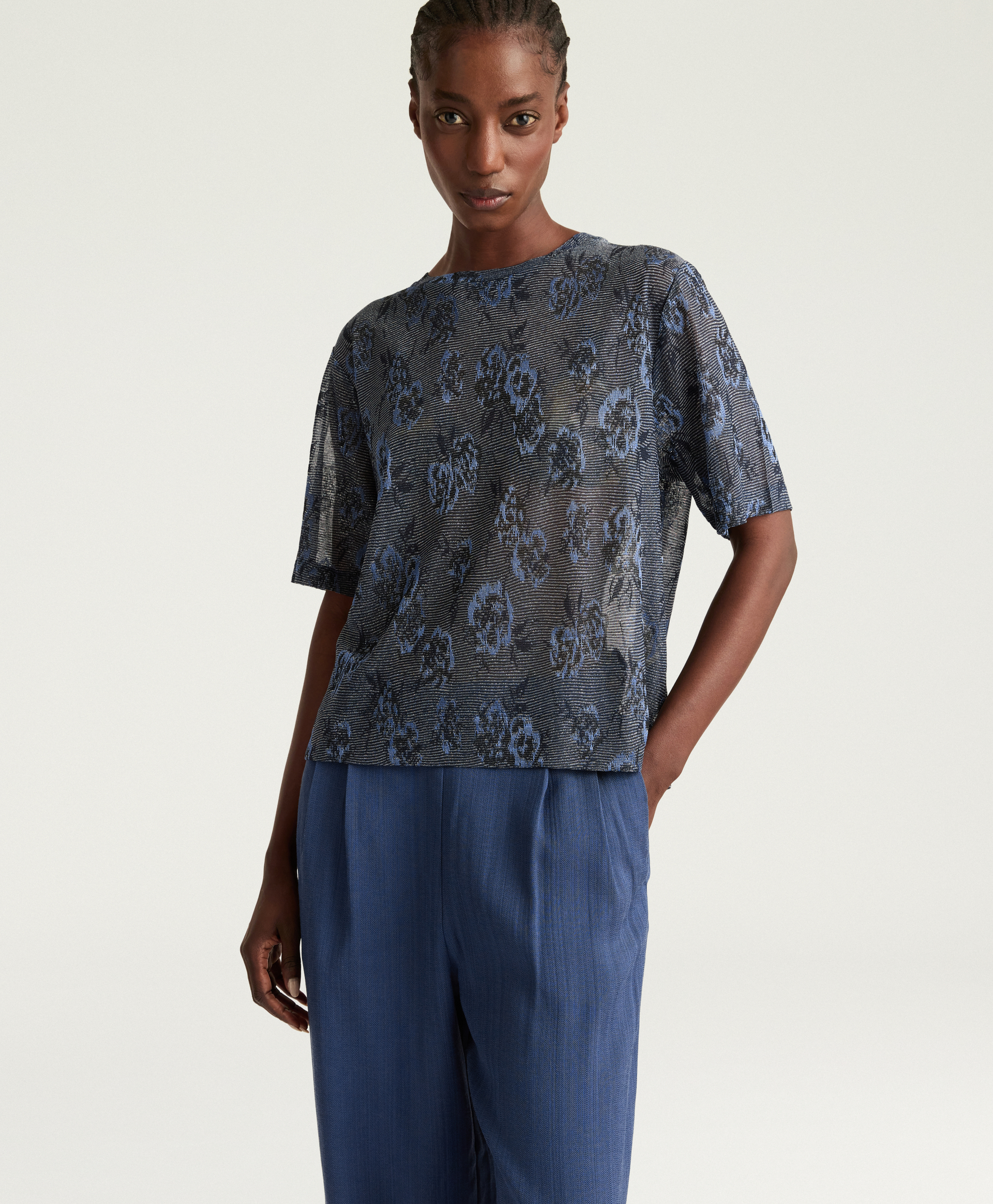 T-SHIRT IORA EN JERSEY JACQUARD LUREX - MULTICOLORE BLEU - Momonì