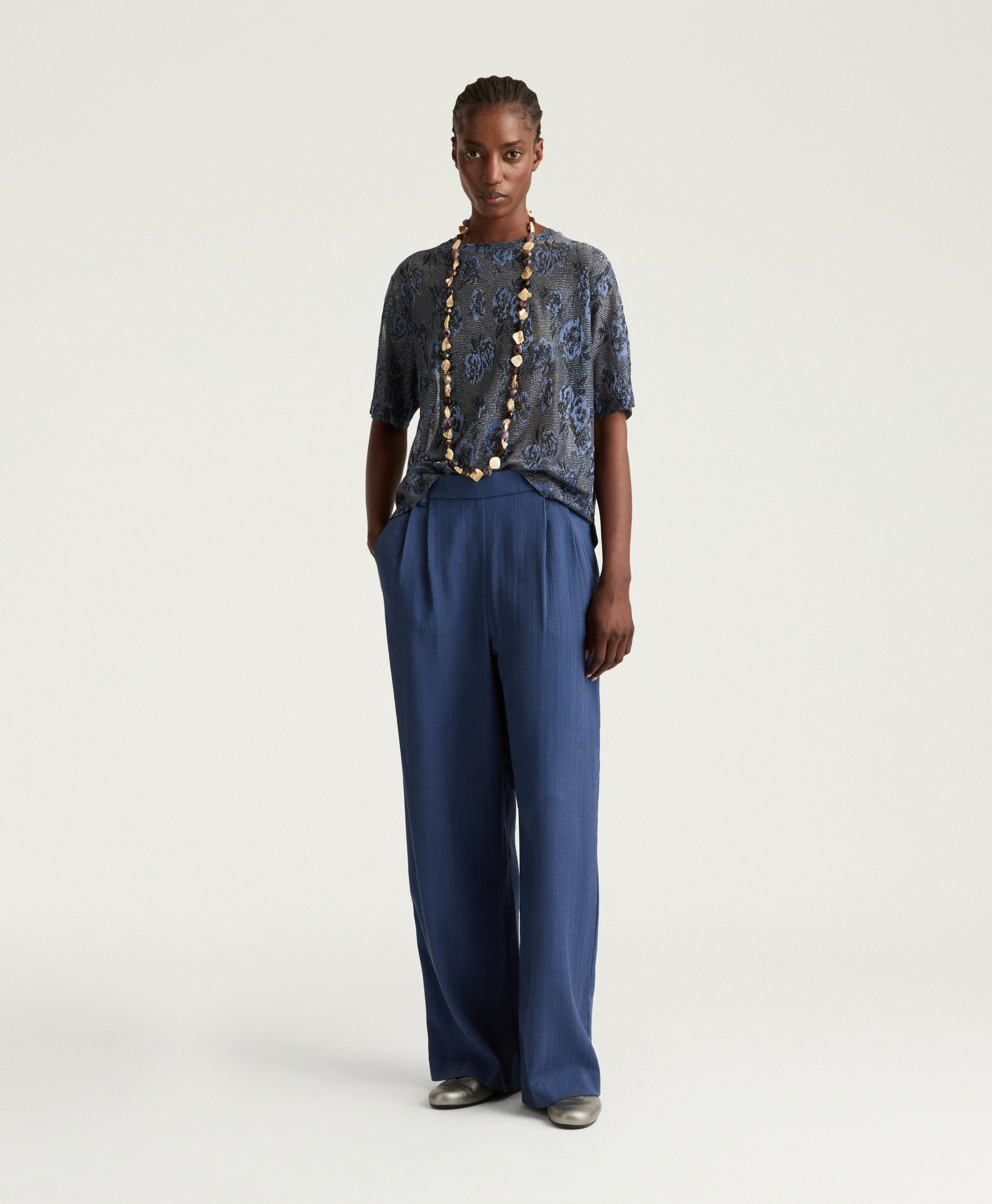 T-SHIRT IORA EN JERSEY JACQUARD LUREX - MULTICOLORE BLEU - Momonì