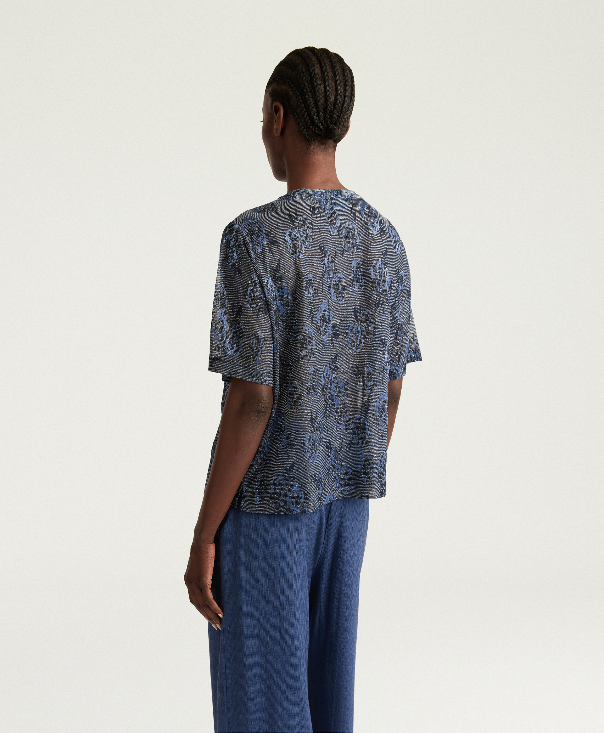 T-SHIRT IORA EN JERSEY JACQUARD LUREX - MULTICOLORE BLEU - Momonì