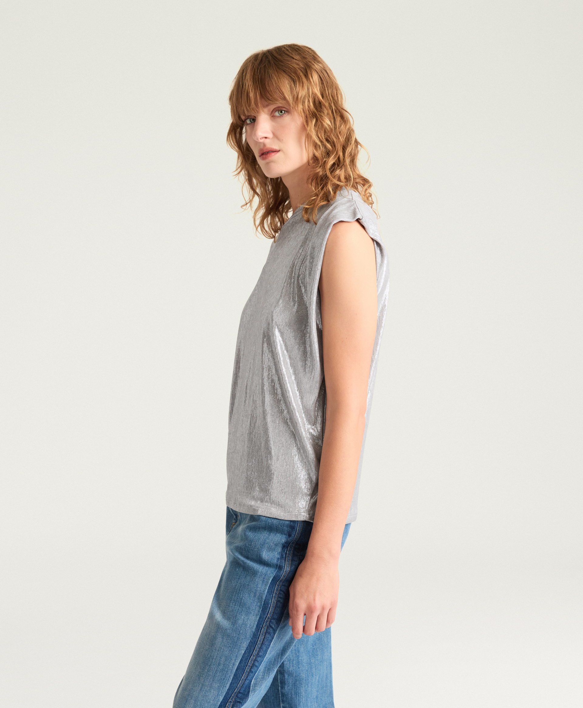 ENNA T-SHIRT IN LAMINATED JERSEY - SILVER - Momonì