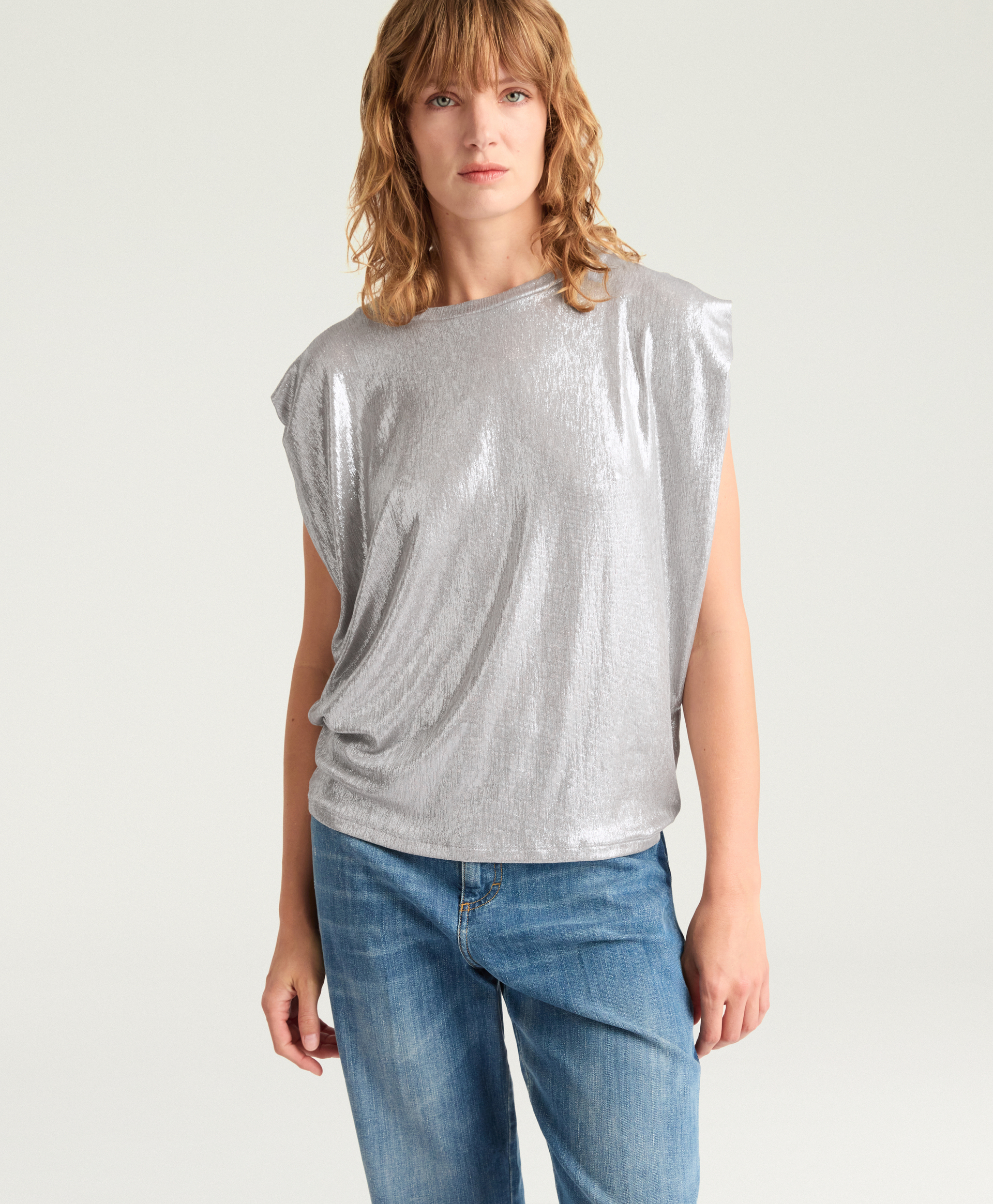 ENNA T-SHIRT IN LAMINATED JERSEY - SILVER - Momonì
