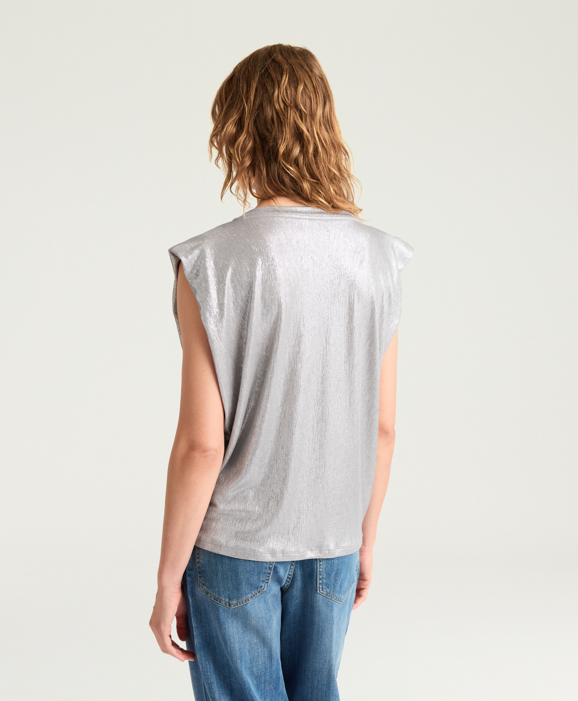 ENNA T-SHIRT IN LAMINATED JERSEY - SILVER - Momonì