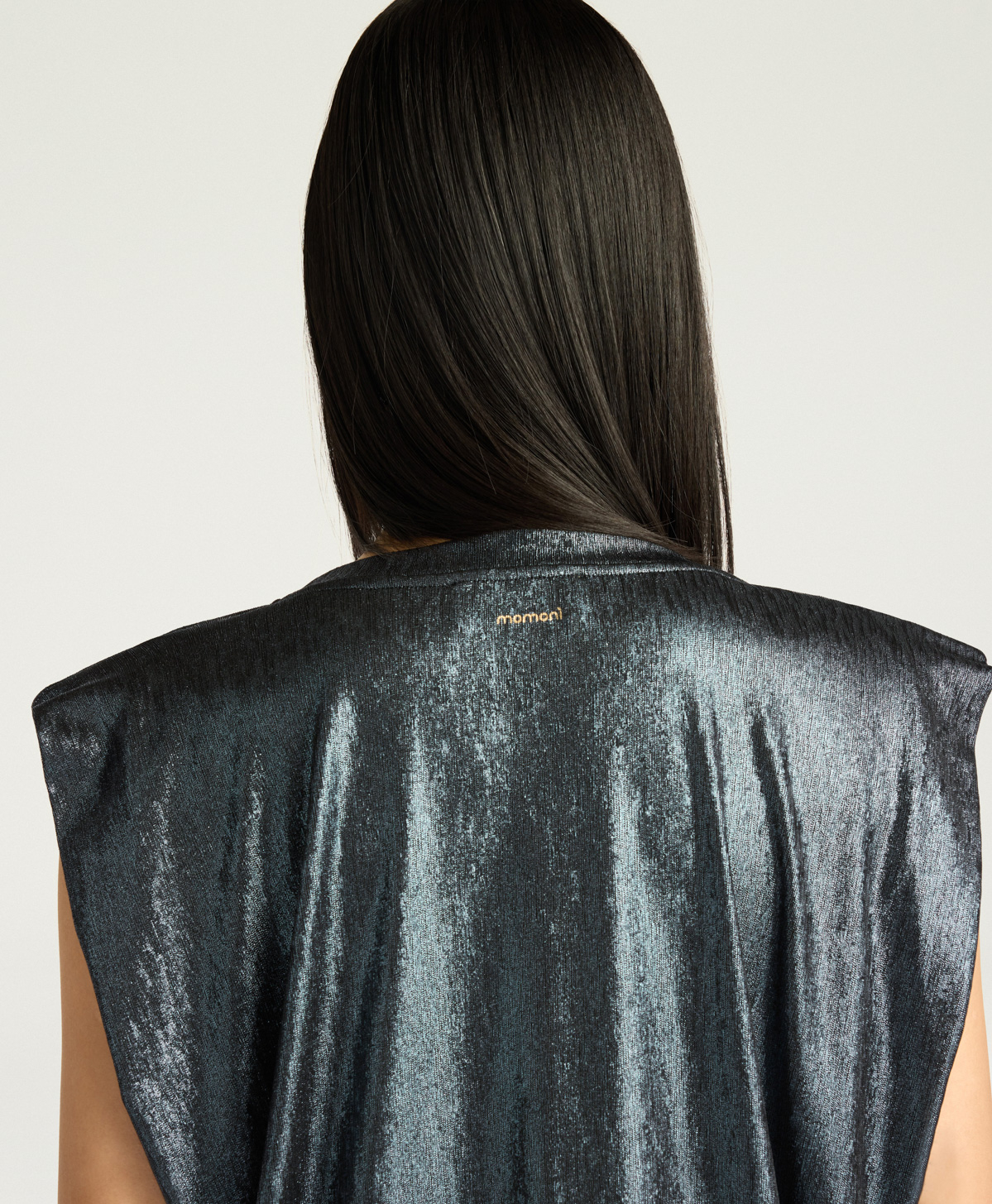 ENNA T-SHIRT IN LAMINATED JERSEY - PETROL BLUE - Momonì