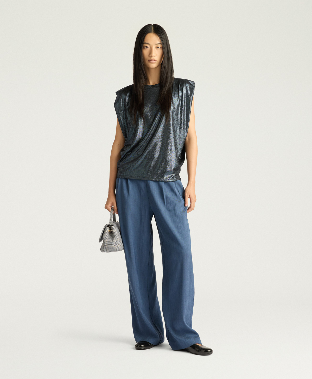 ENNA T-SHIRT IN LAMINATED JERSEY - PETROL BLUE - Momonì