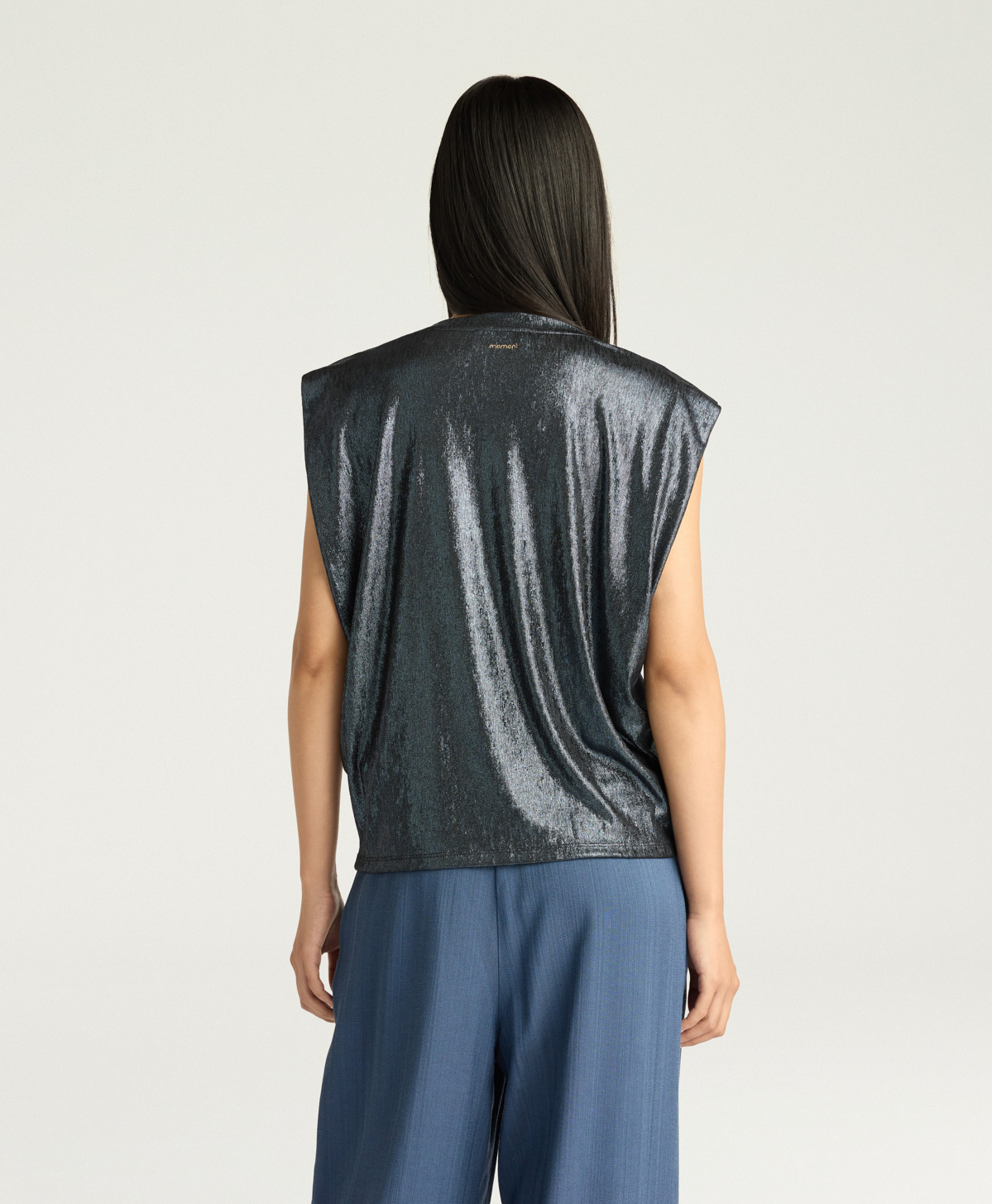 ENNA T-SHIRT IN LAMINATED JERSEY - PETROL BLUE - Momonì
