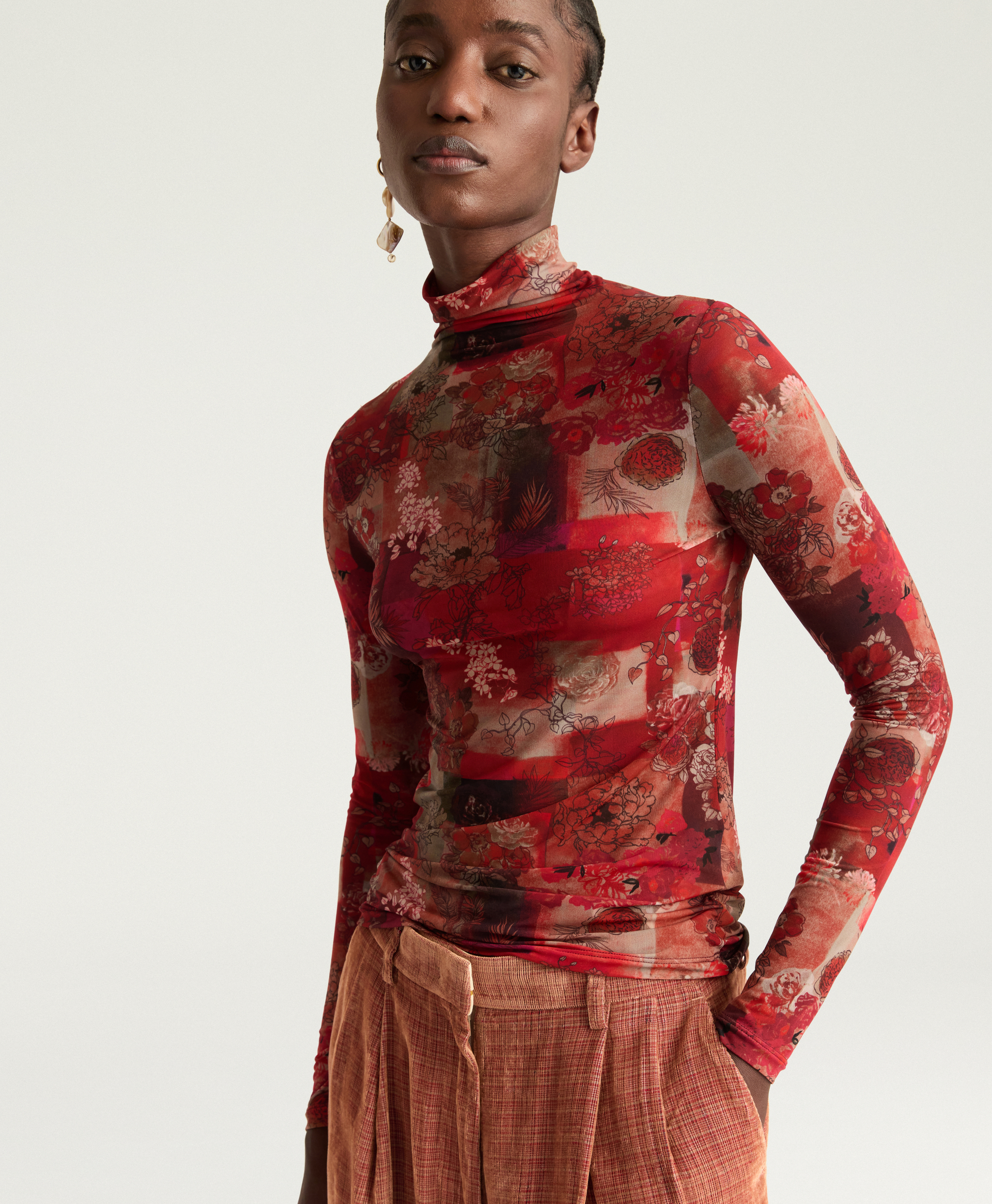 T-SHIRT INE EN NYLON IMPRIMÉ - MULTICOLORE BORDEAUX - Momonì