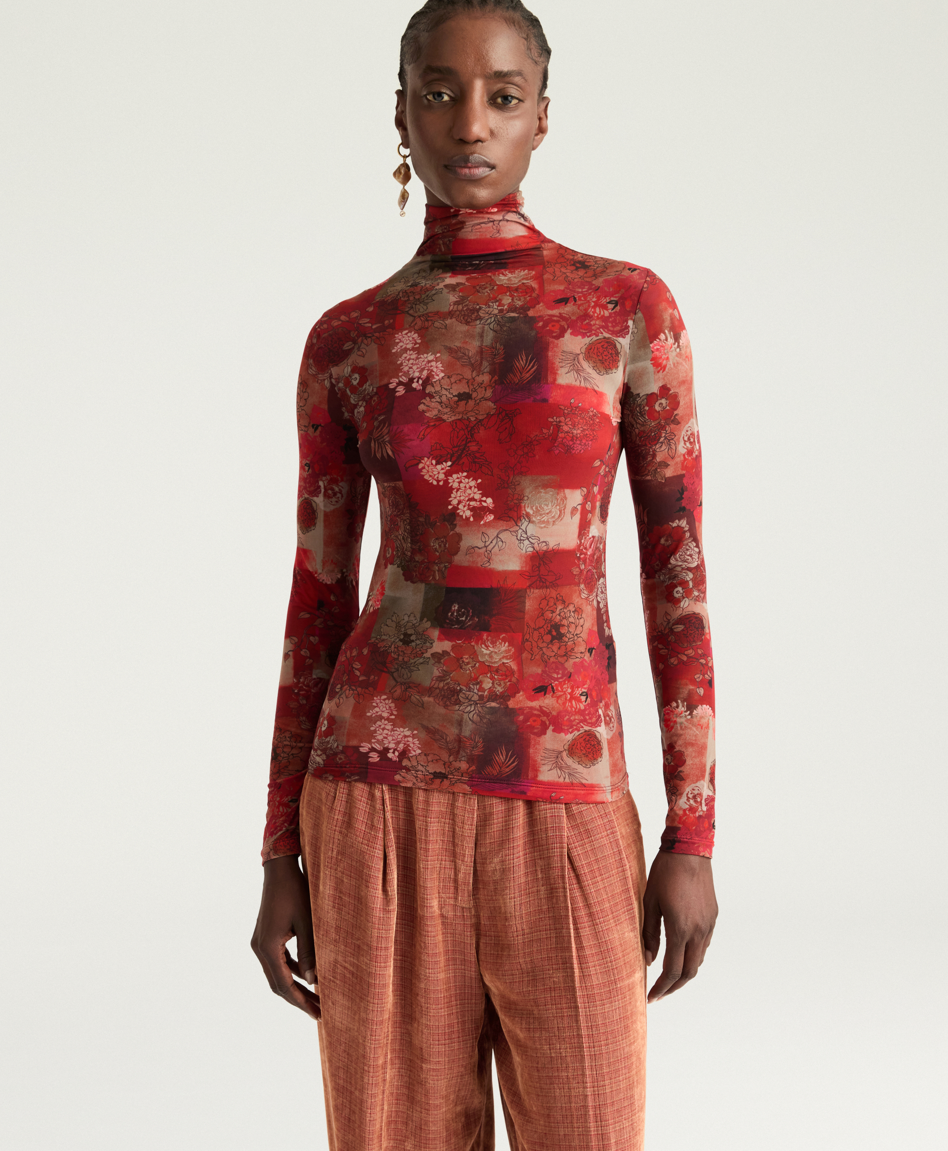 T-SHIRT INE EN NYLON IMPRIMÉ - MULTICOLORE BORDEAUX - Momonì
