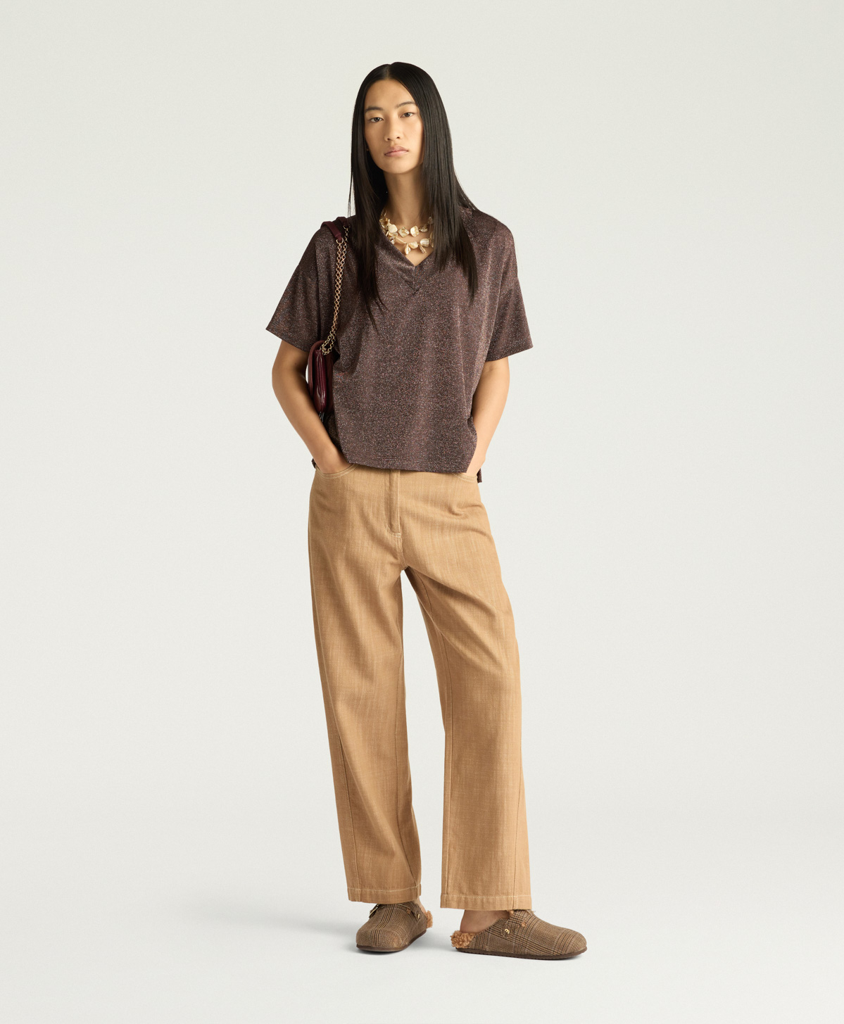 CAMISETA MILLIE DE PUNTO LÚREX COLOR LISO - COBRE - Momonì