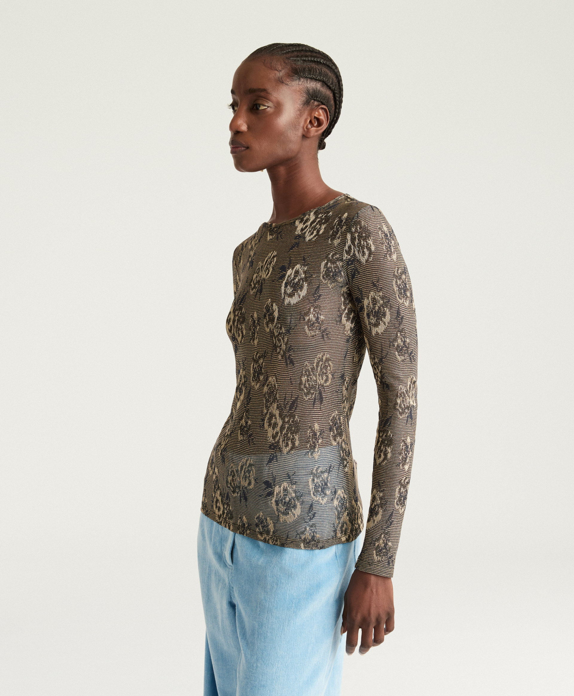 WAINA T-SHIRT IN LUREX JACQUARD JERSEY - ARMY GREEN MULTICOLOR - Momonì