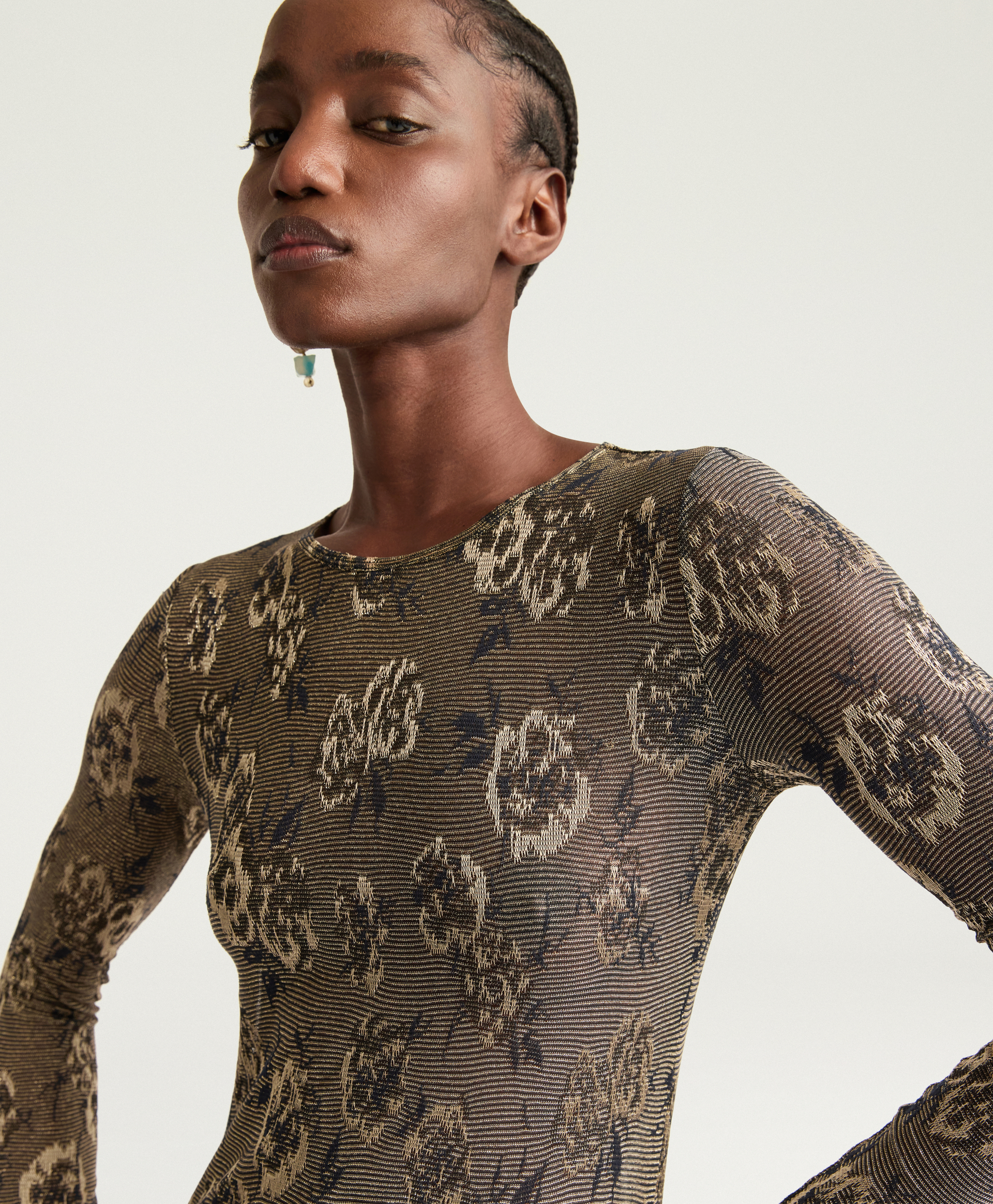 WAINA T-SHIRT IN LUREX JACQUARD JERSEY - ARMY GREEN MULTICOLOR - Momonì
