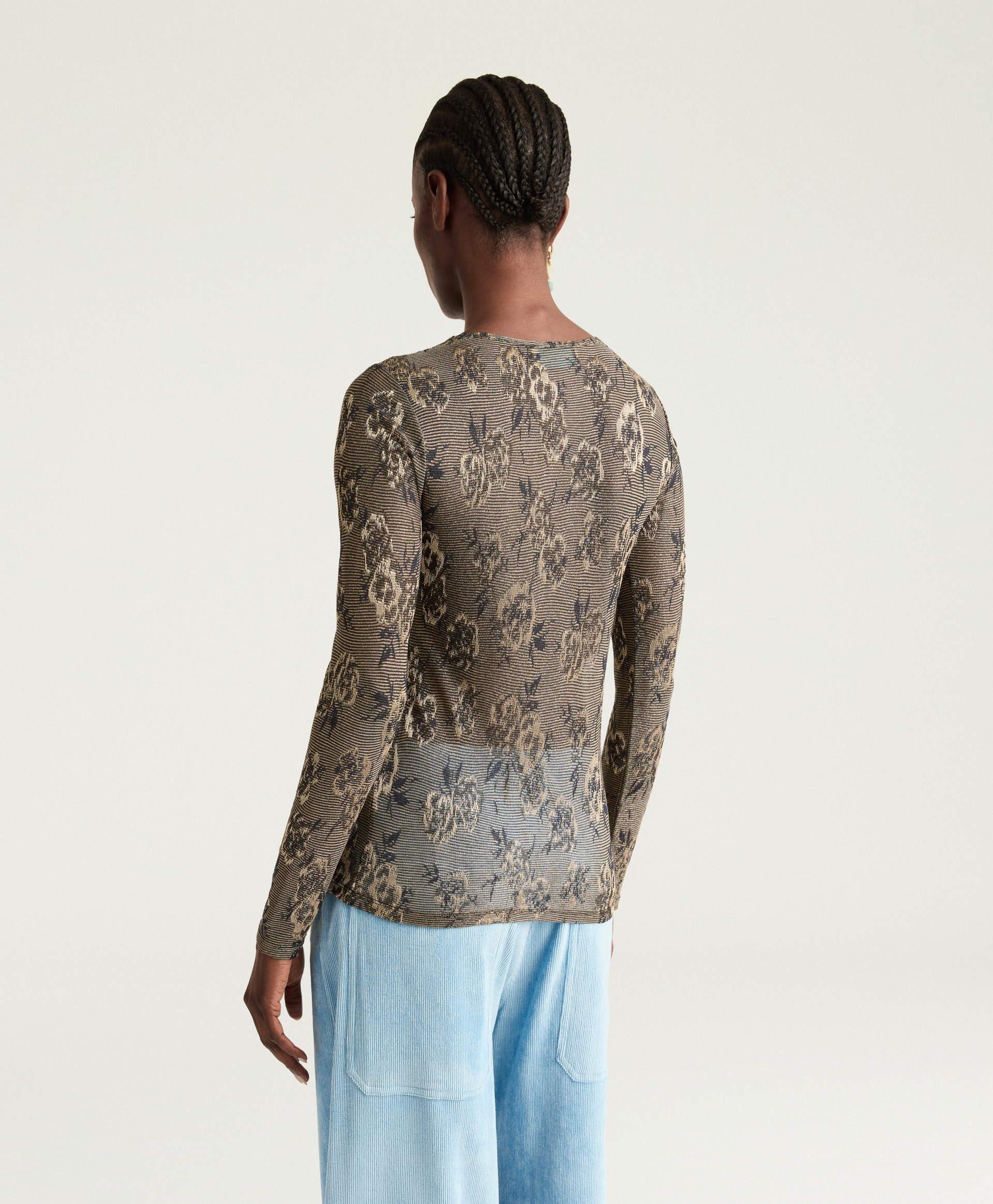 WAINA T-SHIRT IN LUREX JACQUARD JERSEY - ARMY GREEN MULTICOLOR - Momonì