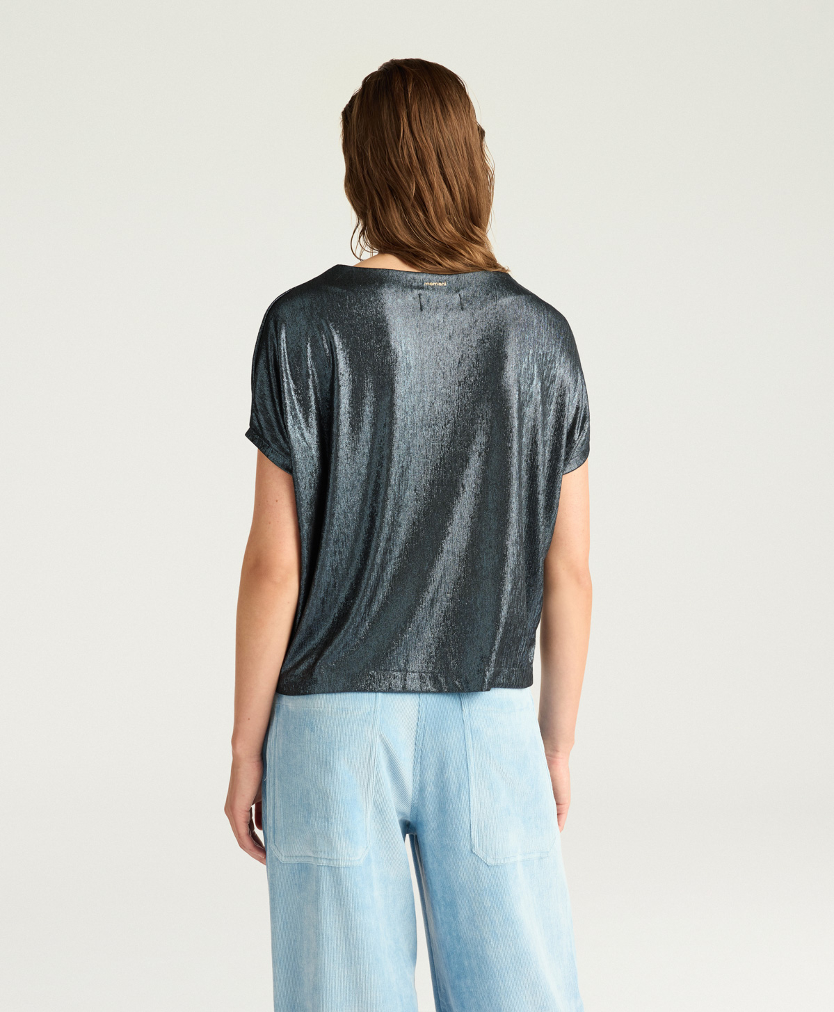 T-SHIRT IVY EN JERSEY LAMINÉ - BLEU PÉTROLE - Momonì