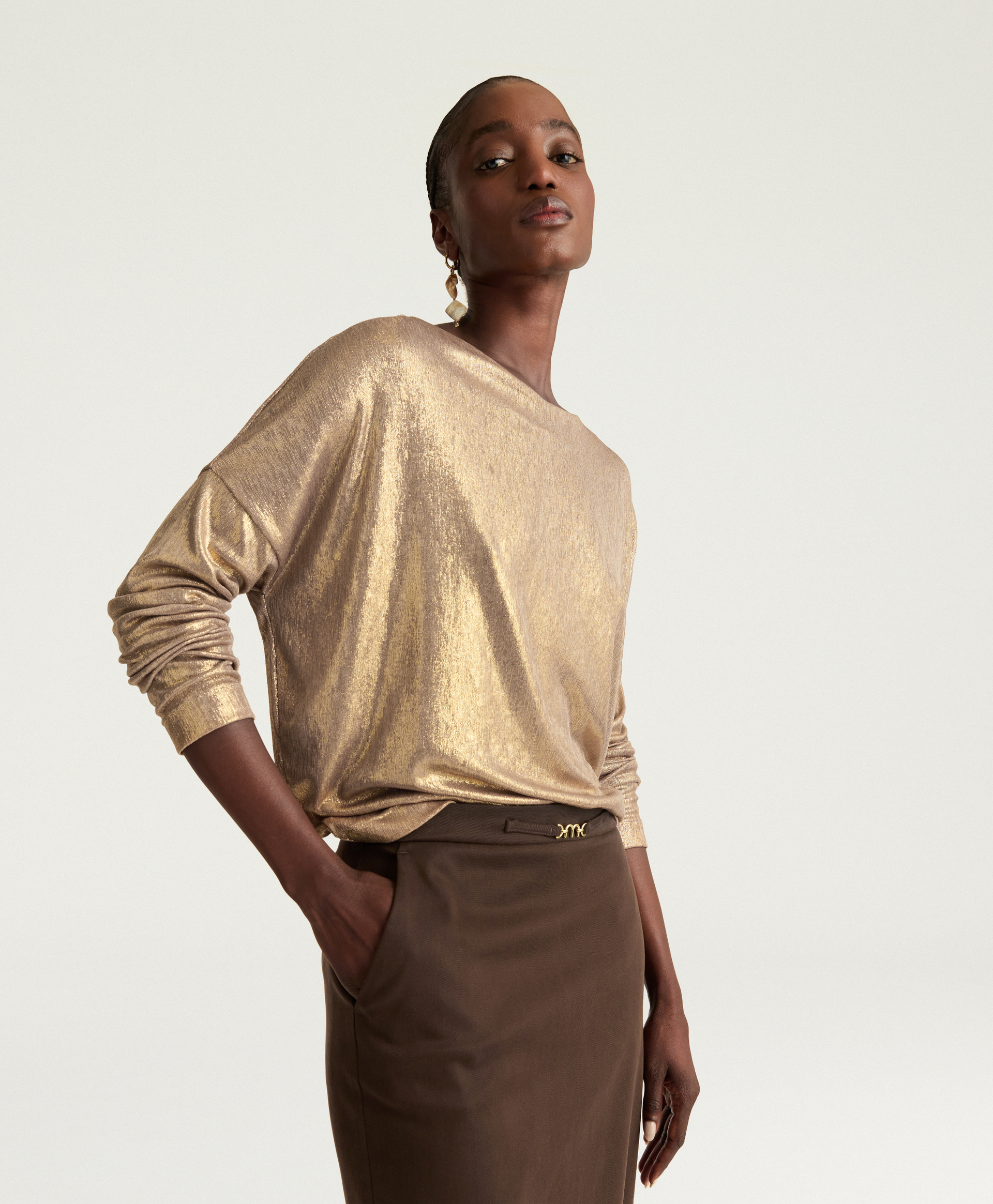 MIA T-SHIRT IN LAMINATED JERSEY - GOLD - Momonì