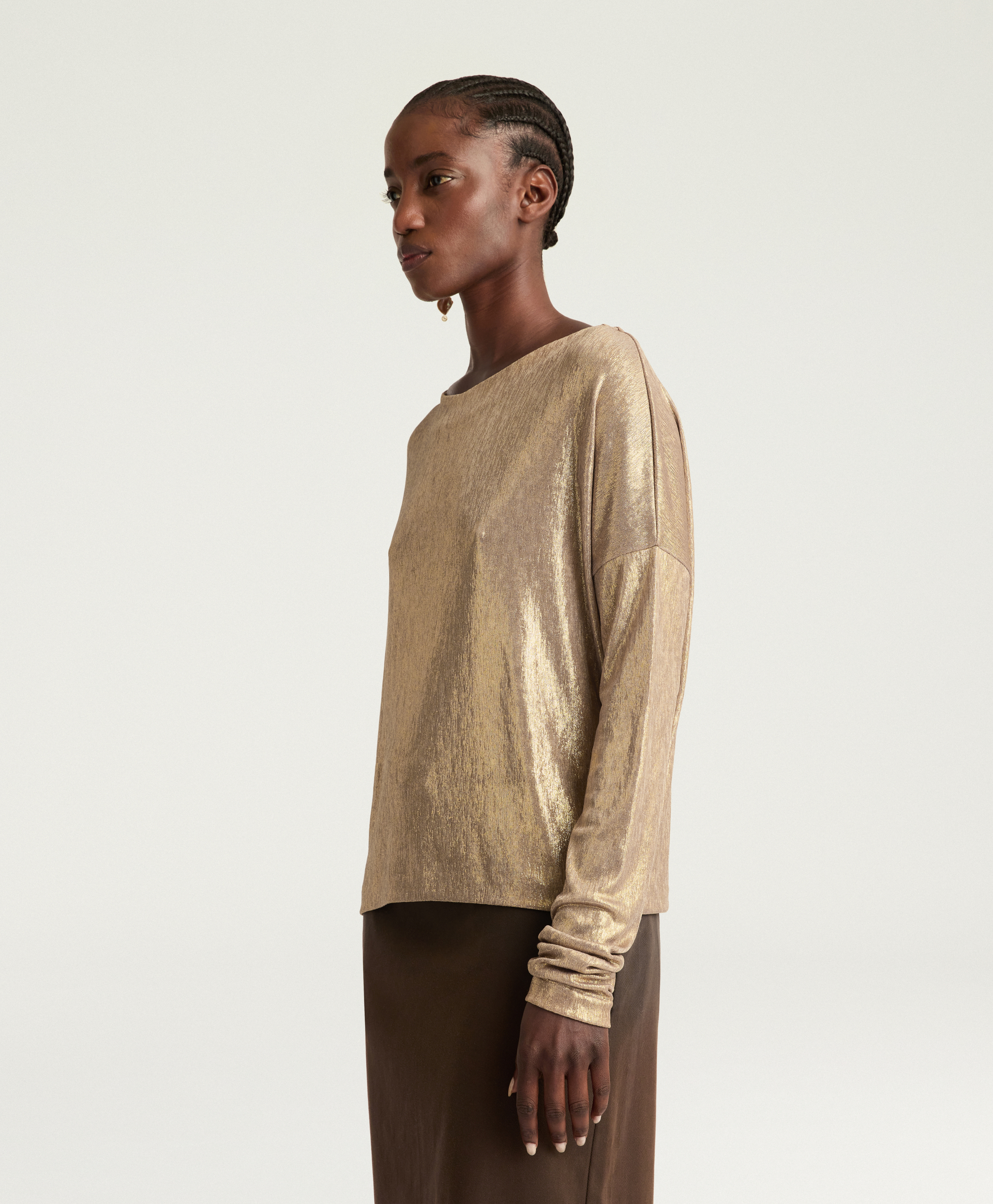 MIA T-SHIRT IN LAMINATED JERSEY - GOLD - Momonì