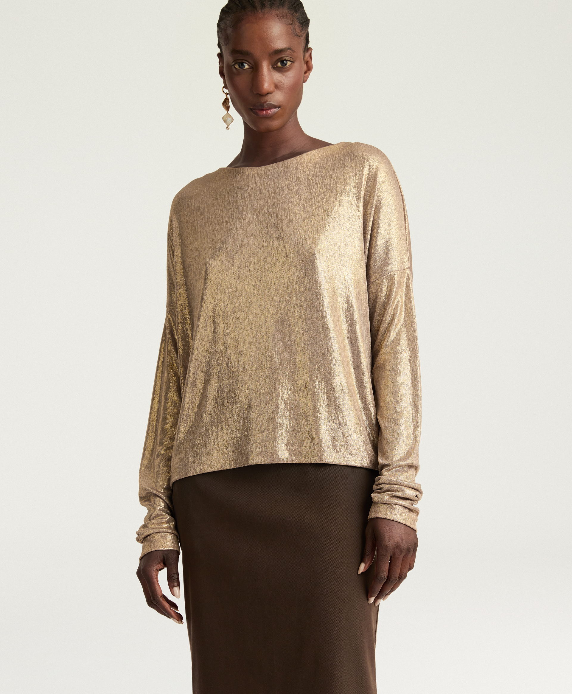 MIA T-SHIRT IN LAMINATED JERSEY - GOLD - Momonì