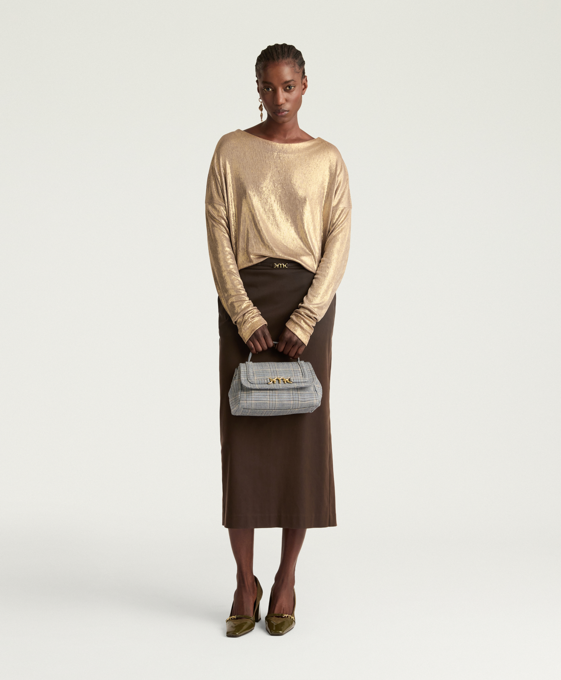 MIA T-SHIRT IN LAMINATED JERSEY - GOLD - Momonì
