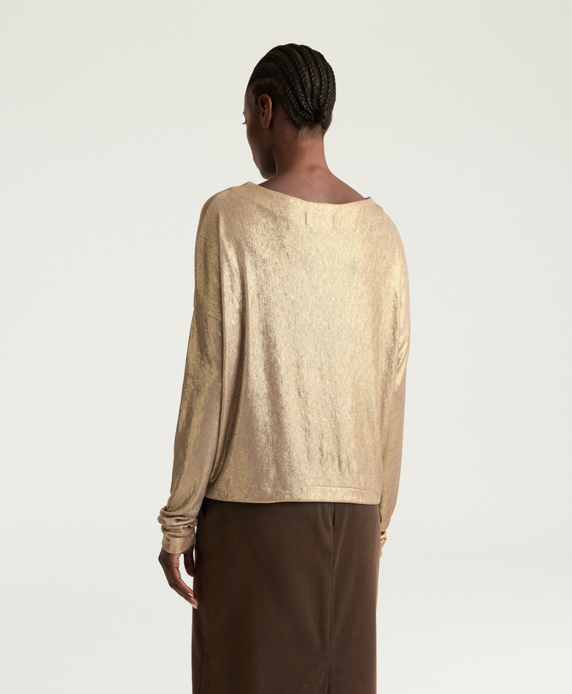 MIA T-SHIRT IN LAMINATED JERSEY - GOLD - Momonì