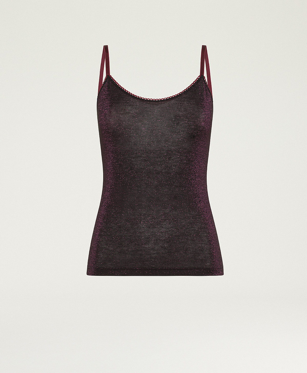 AIRELLE TOP IN SOLID COLOUR LUREX JERSEY - BLACK CHERRY - Momonì