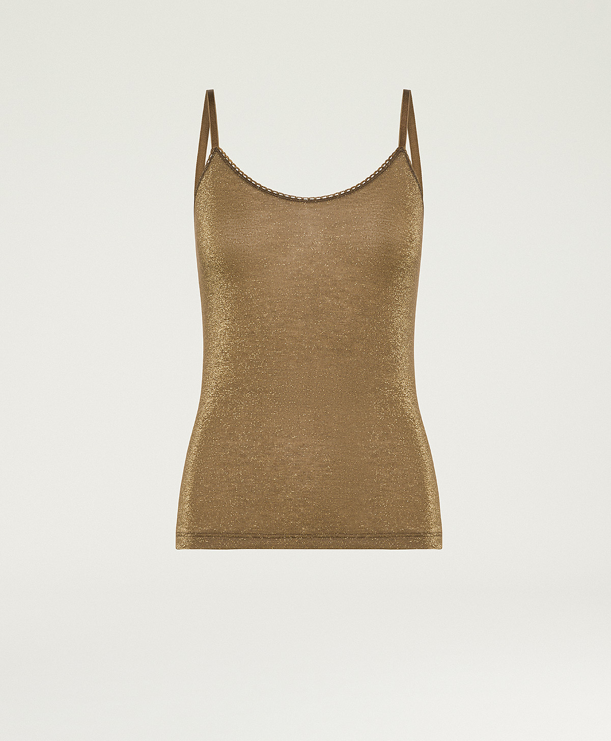 AIRELLE TOP IN SOLID COLOUR LUREX JERSEY - CIGAR BROWN - Momonì