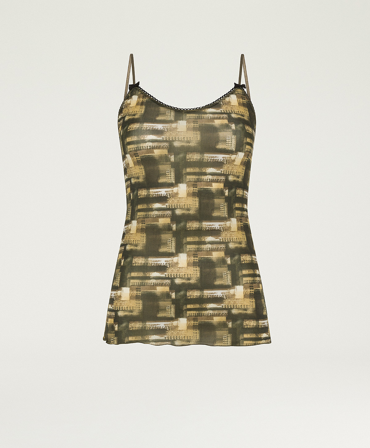 AIRELLE TOP IN PRINTED NYLON - ARMY GREEN MULTICOLOR - Momonì