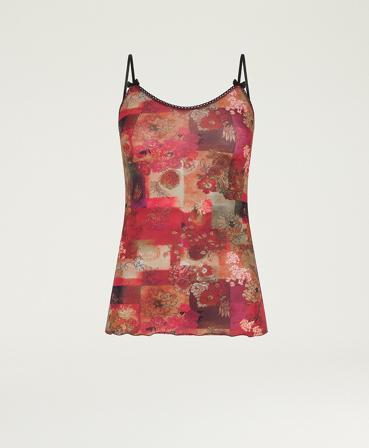 AIRELLE TOP IN PRINTED NYLON - BORDEAUX MULTICOLOR - Momonì
