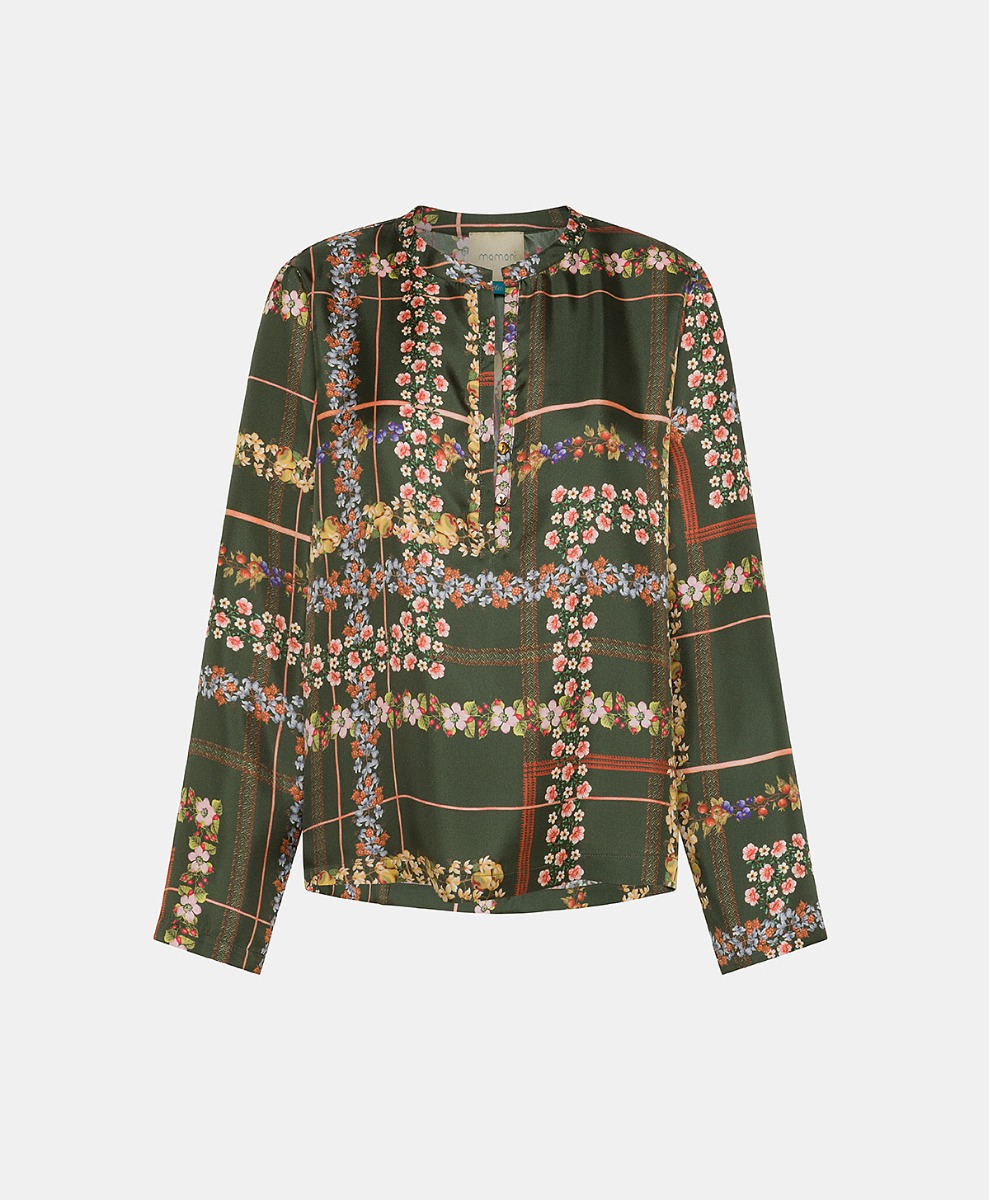 BLOUSE EXETER EN TWILL DE SOIE IMPRIMÉ - MULTICOLORE VERT - Momonì