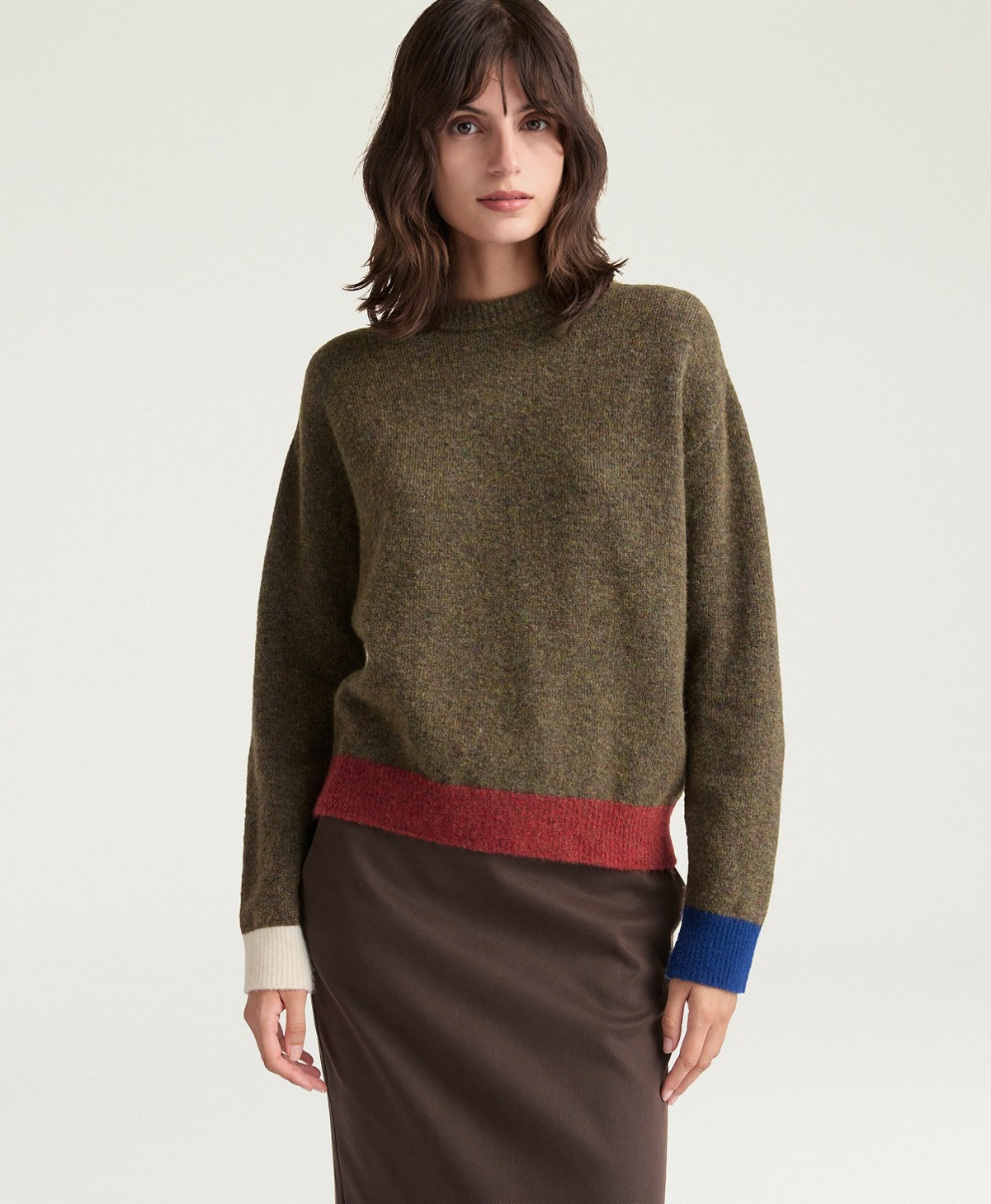 CLOVER SWEATER IN MERINO WOOL - GREEN MULTICOLOR - Momonì