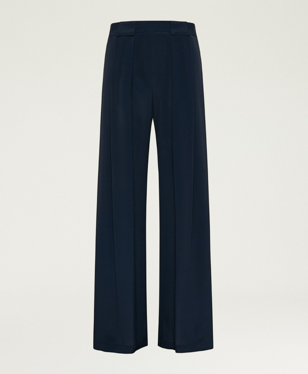 PANTALON ASPEN EN ACÉTATE/SOIE UNIE - BLEU - Momonì