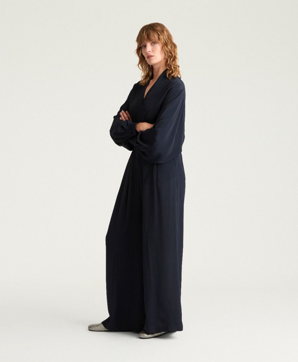 PANTALON ASPEN EN ACÉTATE/SOIE UNIE - BLEU - Momonì