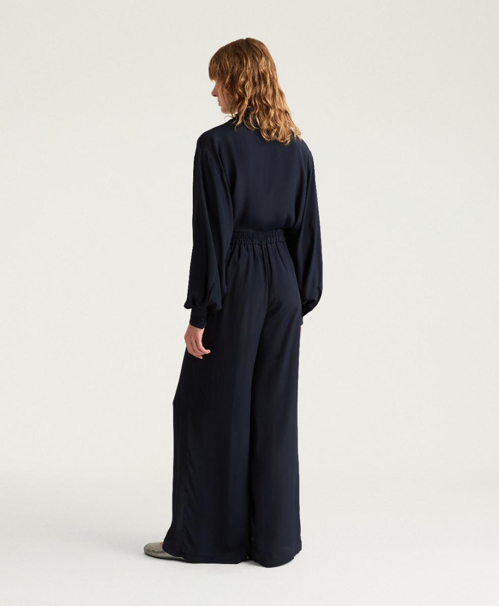 PANTALON ASPEN EN ACÉTATE/SOIE UNIE - BLEU - Momonì