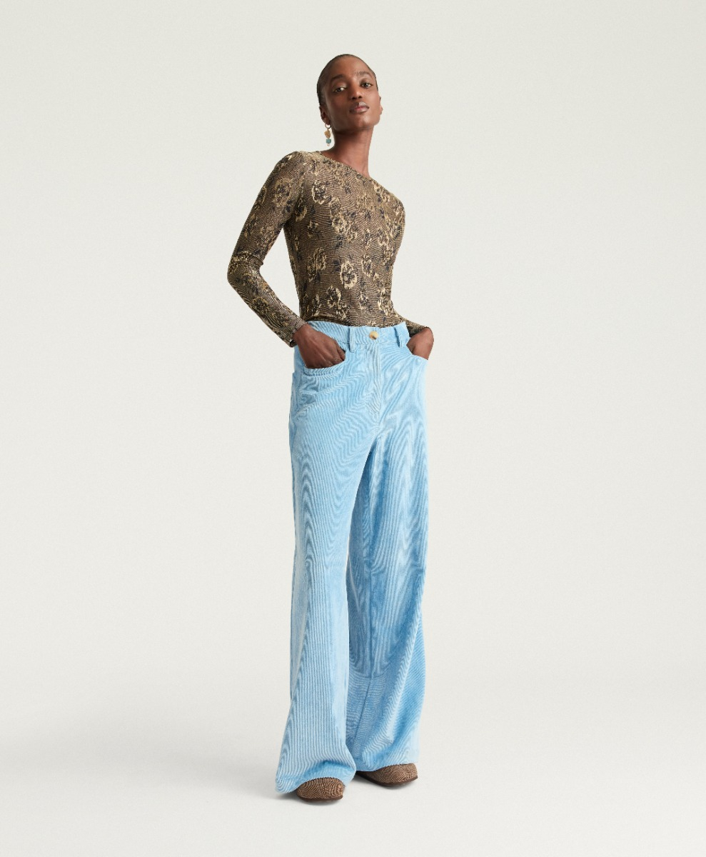 PANTALON PETER EN VELOURS  À CÔTES STRETCH - BLEU ACIER - Momonì