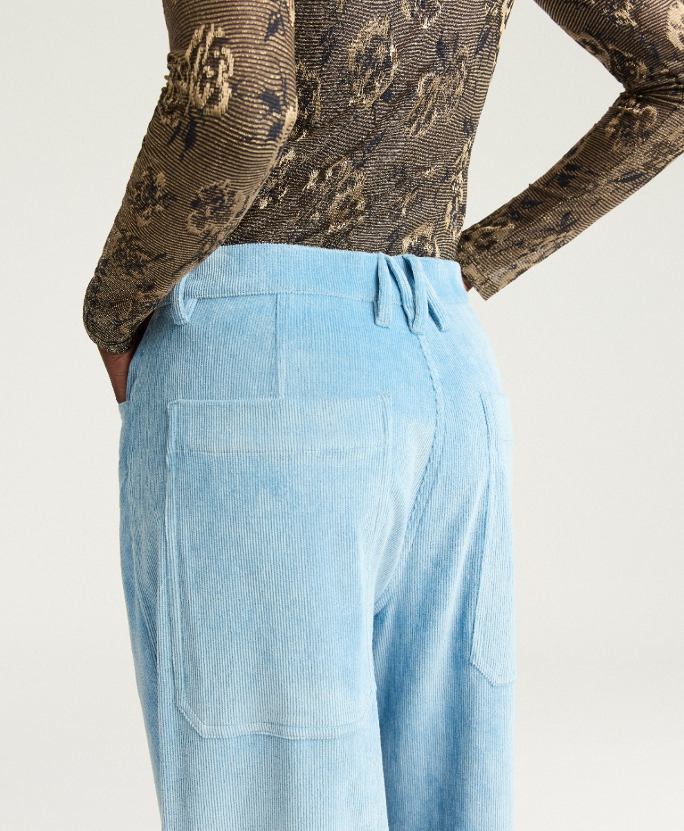 PANTALON PETER EN VELOURS  À CÔTES STRETCH - BLEU ACIER - Momonì